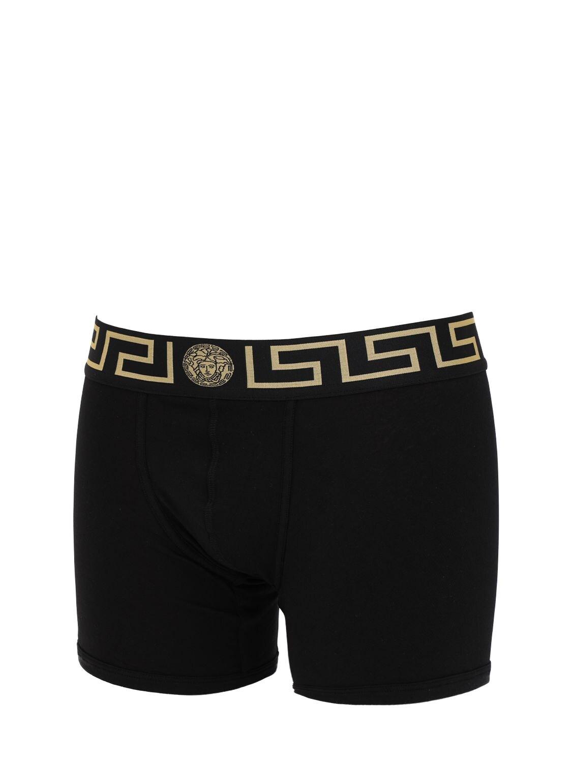 Versace Pack Of 2 Stretch Cotton Boxer Briefs in Black/White (Black ...