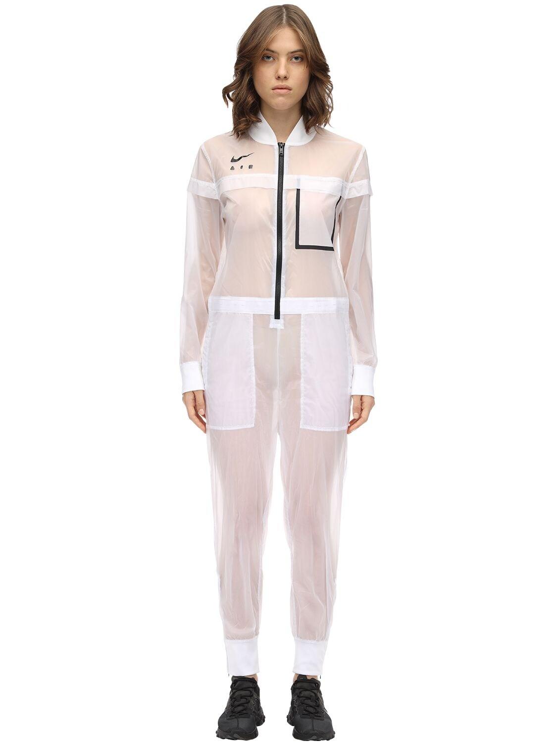Nike Long Sleeve Nylon Jumpsuit in White | Lyst