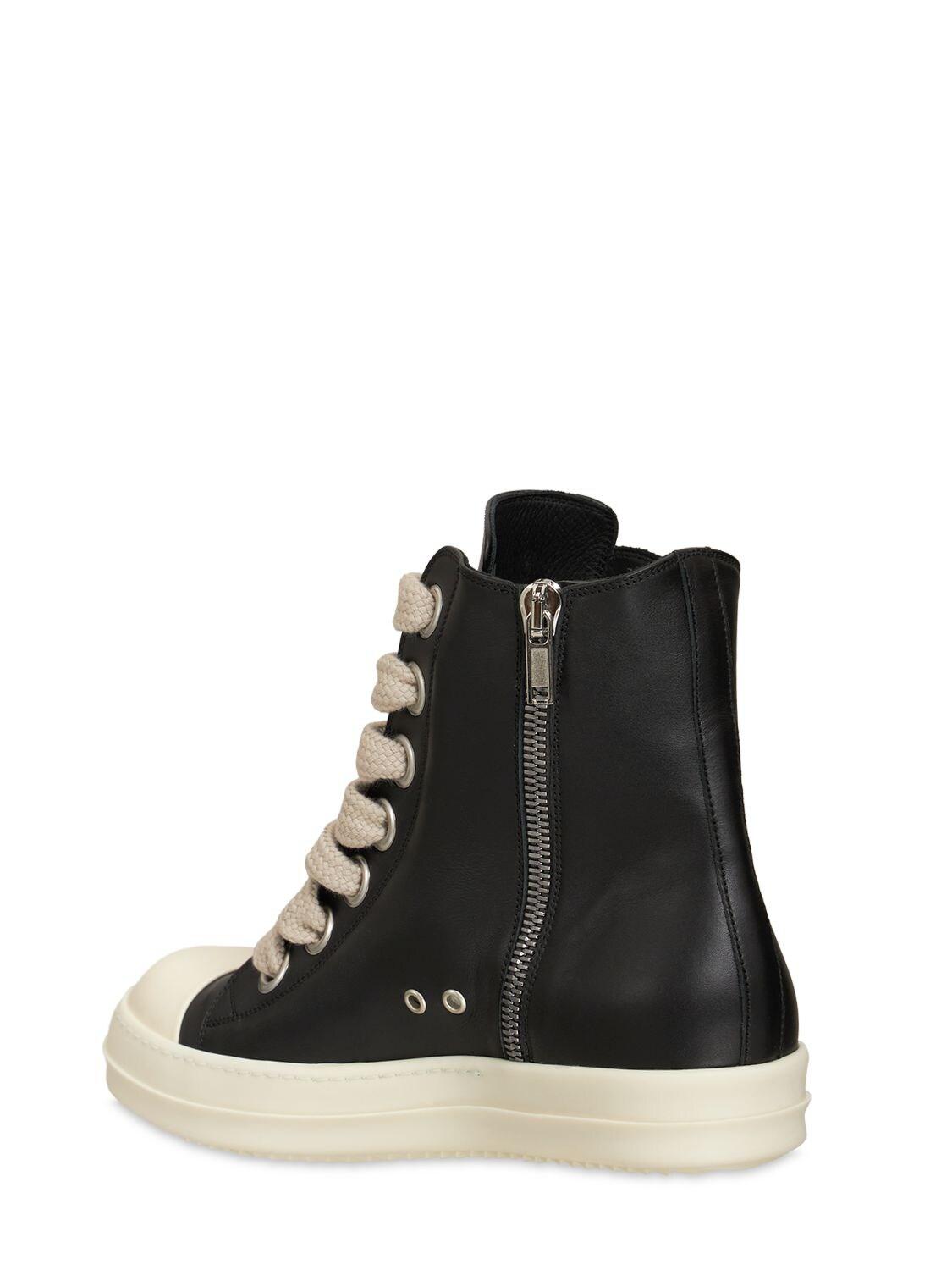 Rick Owens Jumbo Laces High Top Leather Sneakers in Black for | Lyst