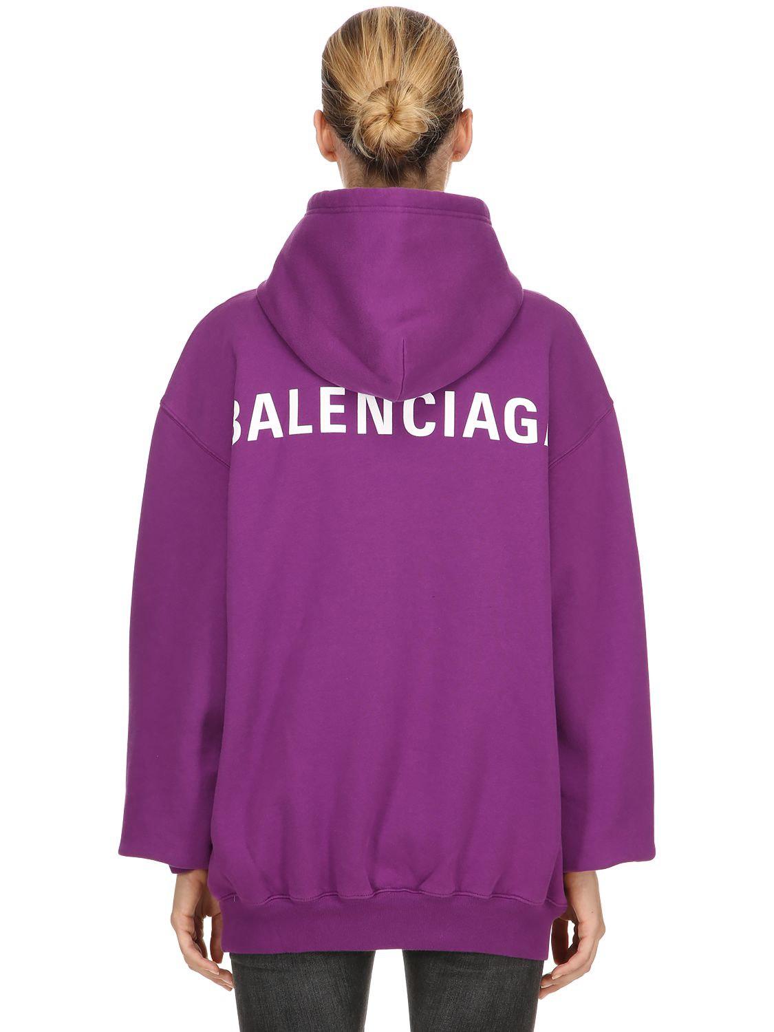 Balenciaga Logo Printed Jersey Sweatshirt Hoodie in Purple - Lyst