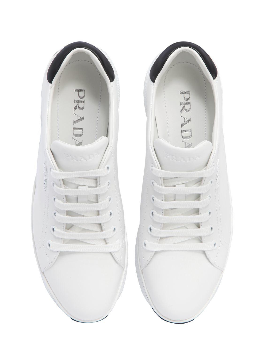 Prada 55mm Leather Platform Sneakers in White | Lyst