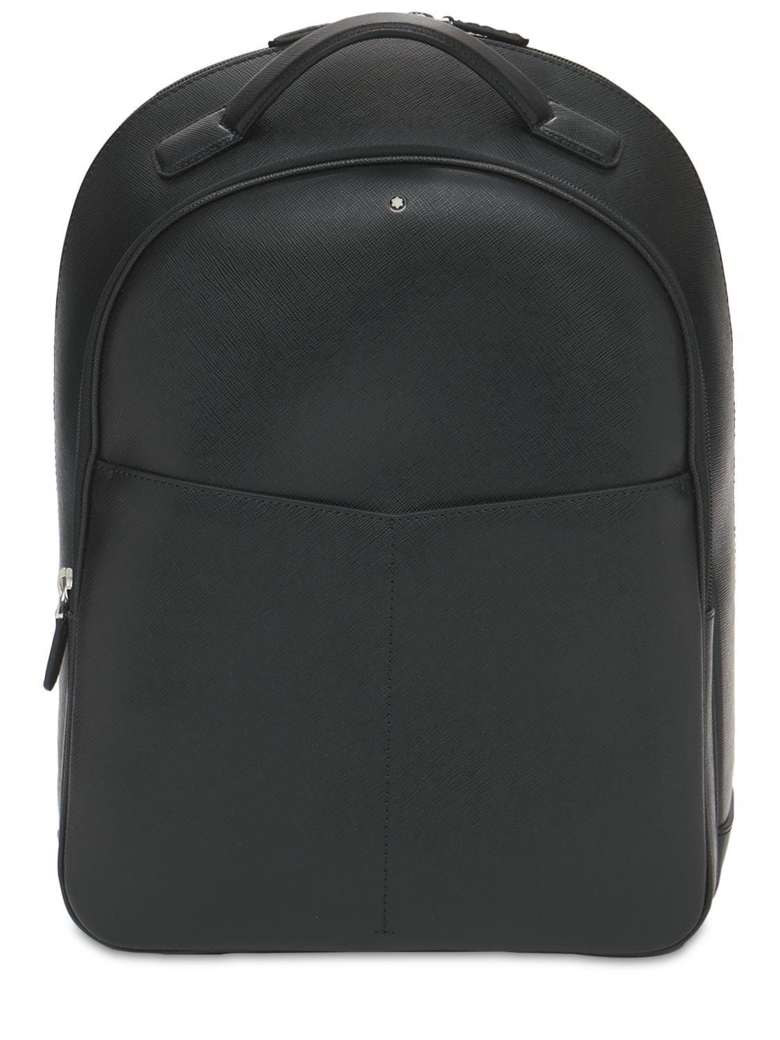 Montblanc Logo Leather Sartorial Small Backpack in Black for Men | Lyst