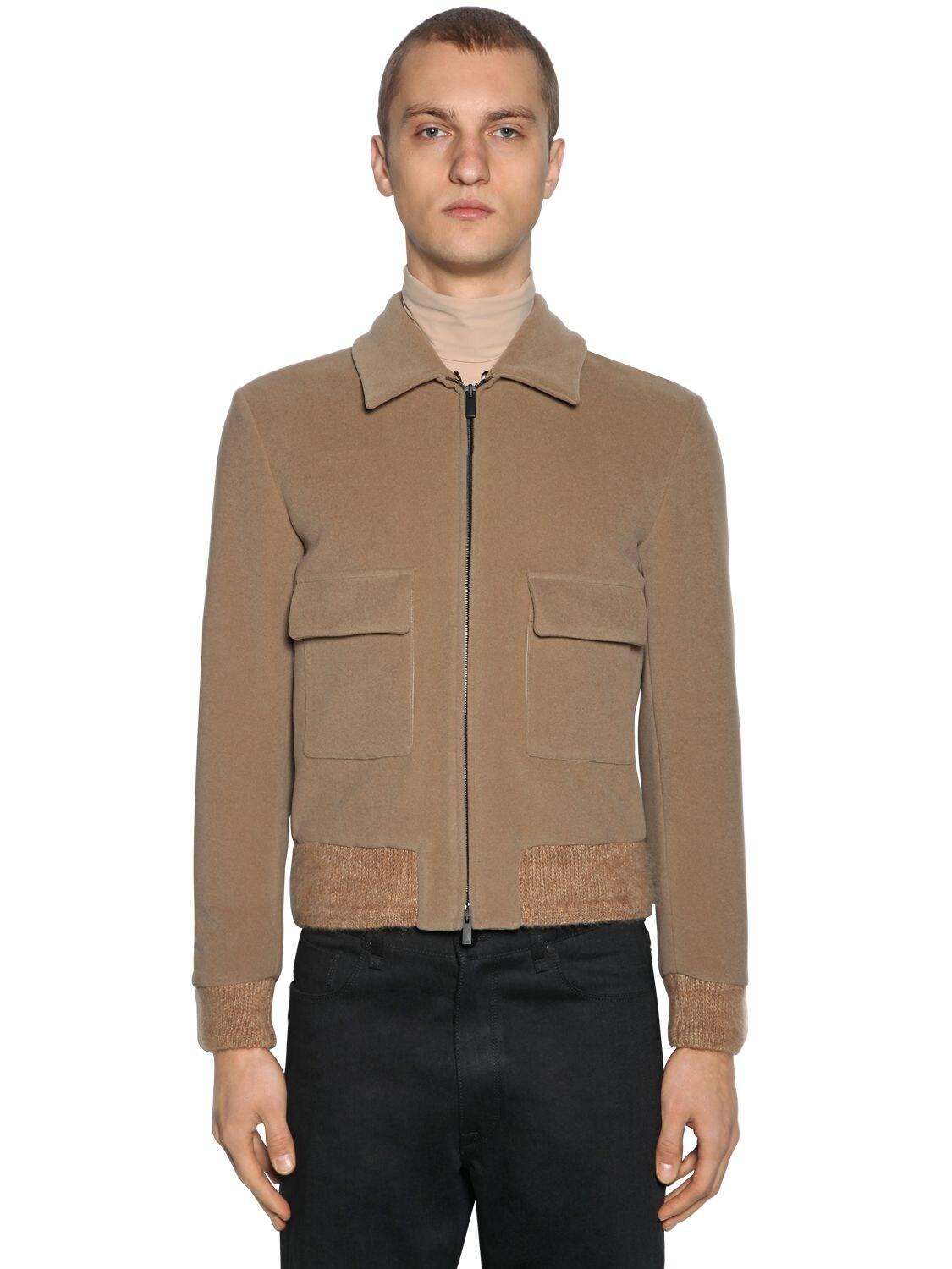 Fendi Wool Bomber Jacket W/logo Fur Collar in Beige (Natural) for Men ...