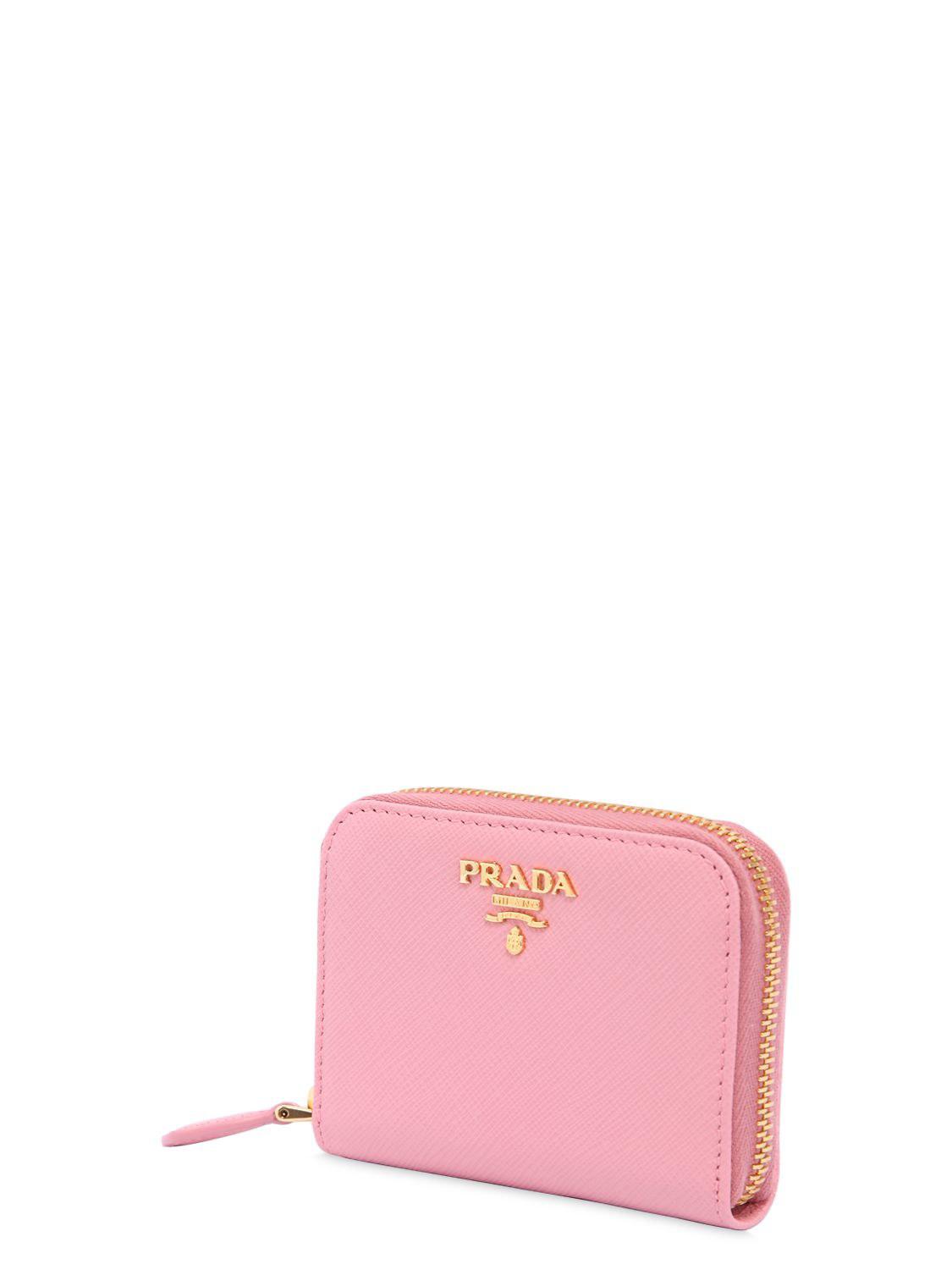 Prada Small Saffiano Leather Zip Coin Purse in Pink | Lyst