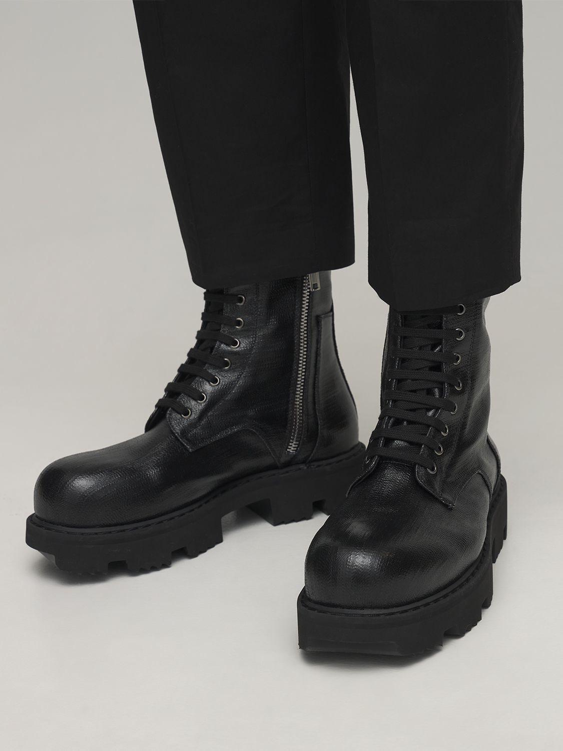 Rick Owens Cotton Denim Army Megatooth Boots in Black for Men | Lyst