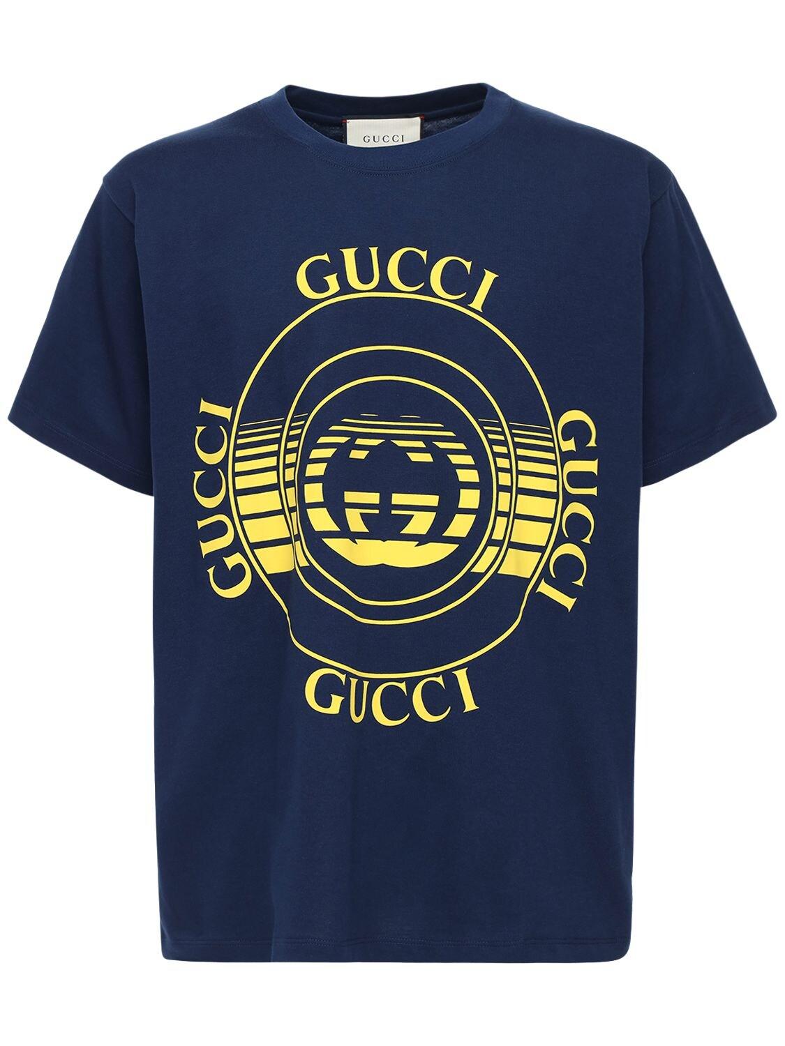 Gucci Cotton Disk Print Oversize T-shirt in Blue for Men - Lyst