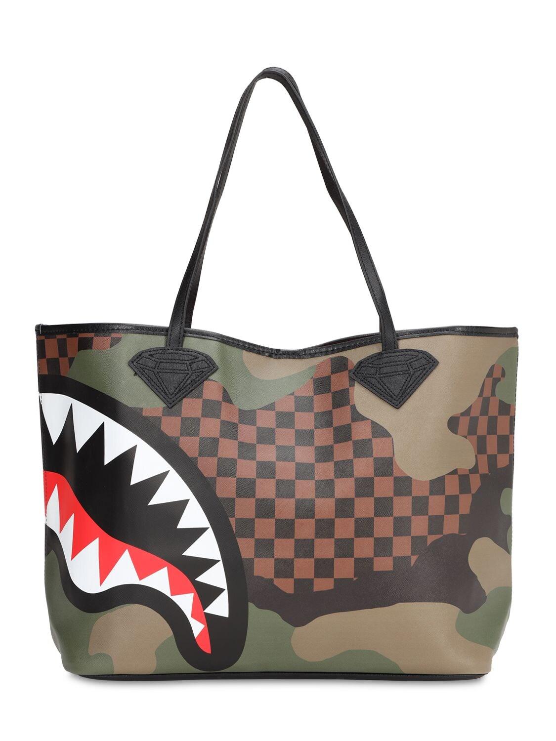 Sprayground Checkered Camo Shark Faux Leather Tote for Men - Lyst