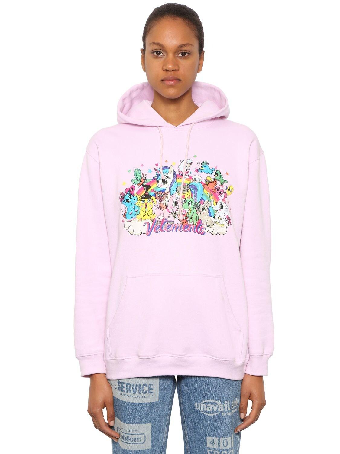 Vetements Cropped Printed Cotton-jersey Hoodie in Pink | Lyst