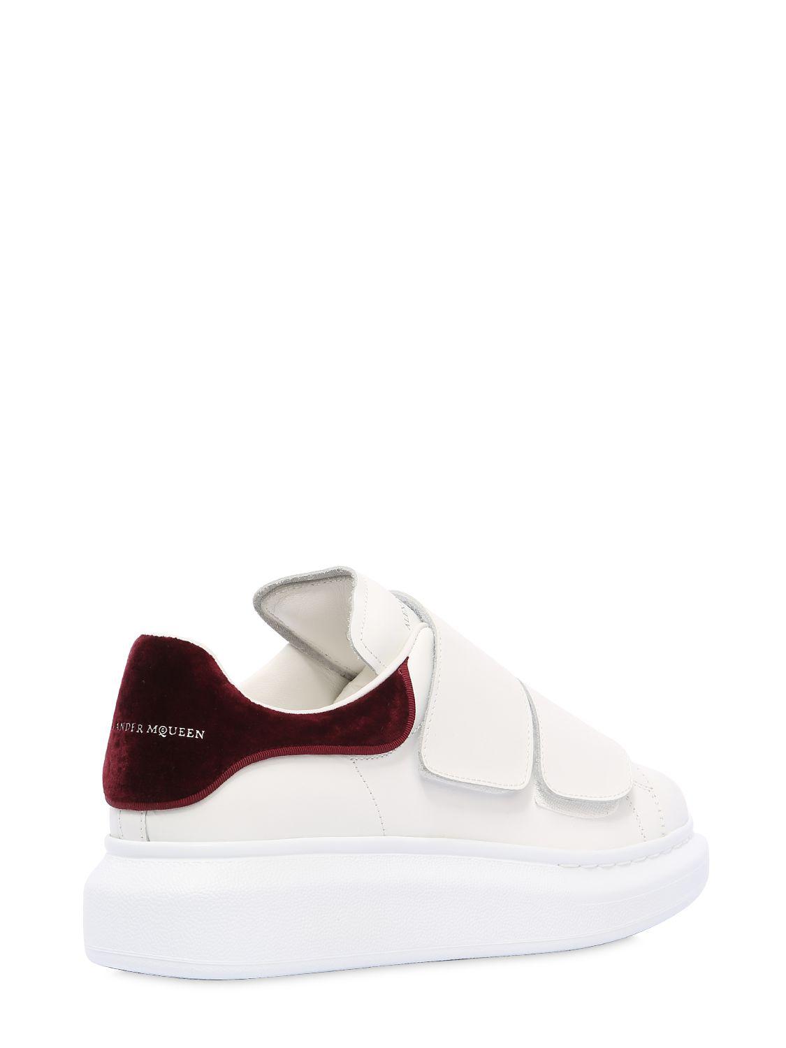 Alexander McQueen 40mm Strap Leather \u0026 Velvet Sneakers in White/Bordeaux (White) - Lyst
