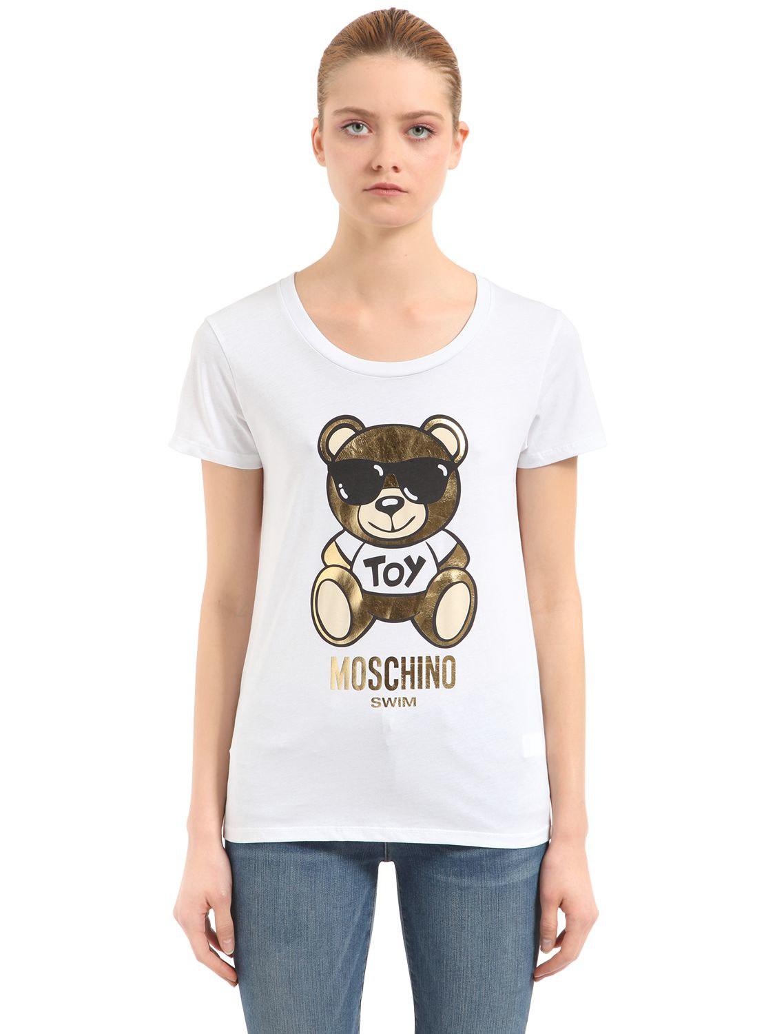 Moschino Gold Teddy Bear Cotton T-shirt in White | Lyst
