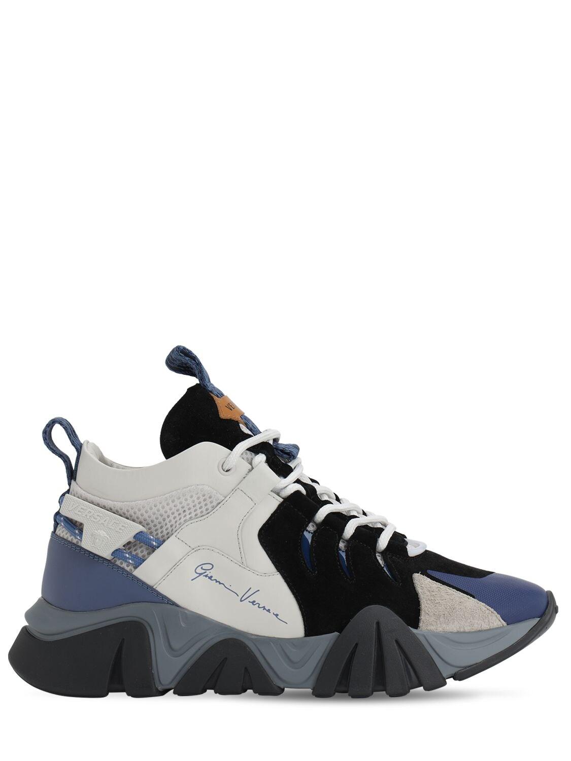 Versace 50mm Squalo Leather Hiker Sneakers in Blue for Men | Lyst