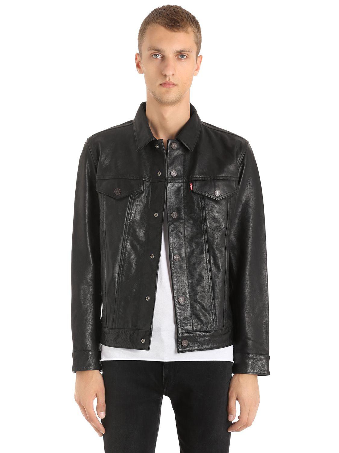 Levi's The Trucker Leather Jacket in Black for Men | Lyst