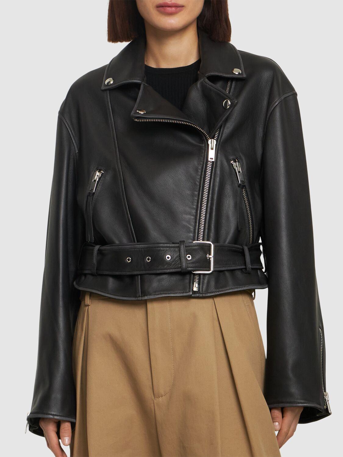 【WEEKEND MAX MARA】SALETTA ラムレザー ライダース ジャケット Weekend by Maxmara Saletta Belted Leather Biker Jacket in