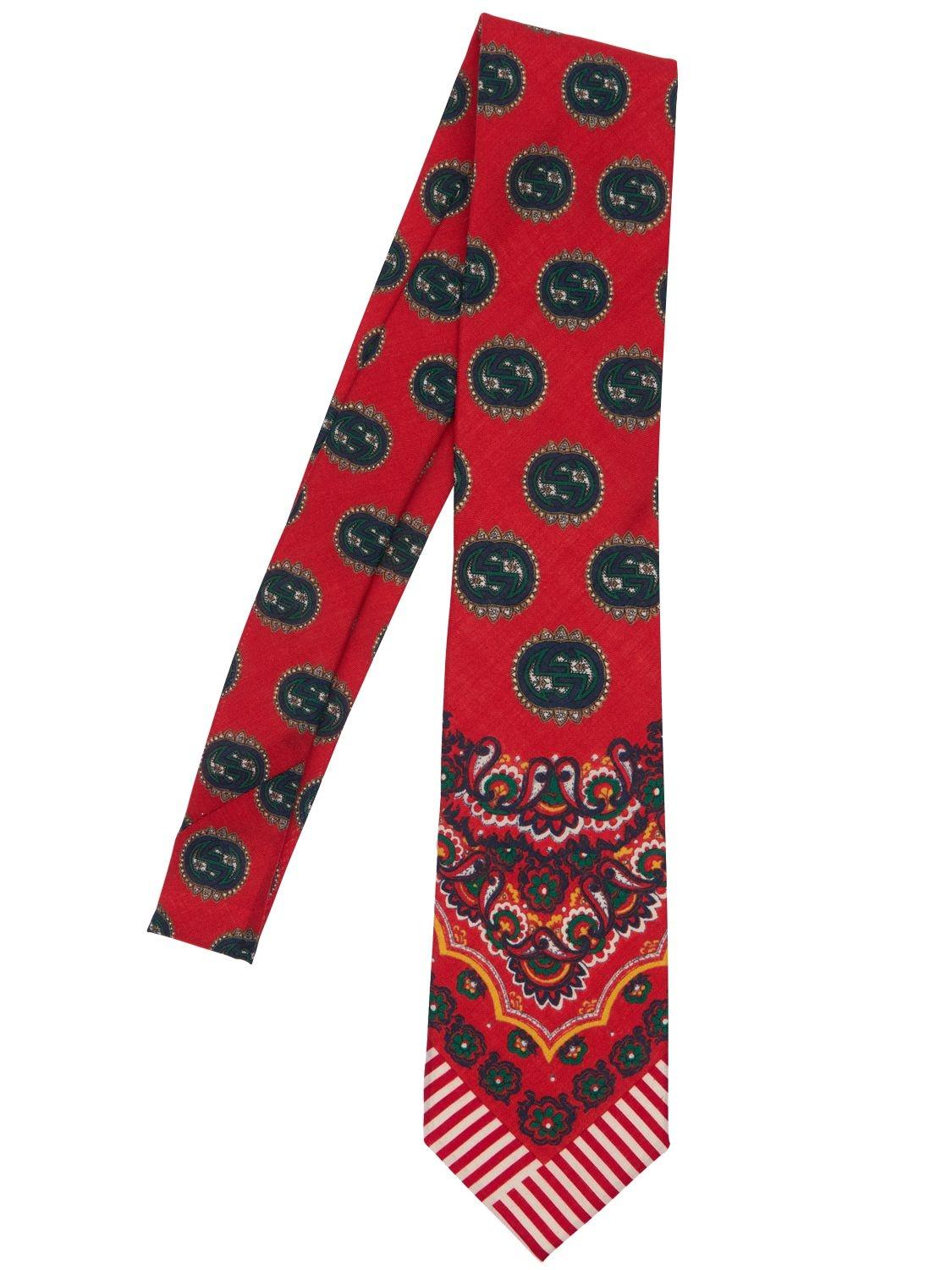 Gucci Gg & Bandana Printed Wool Tie in Red for Men Lyst