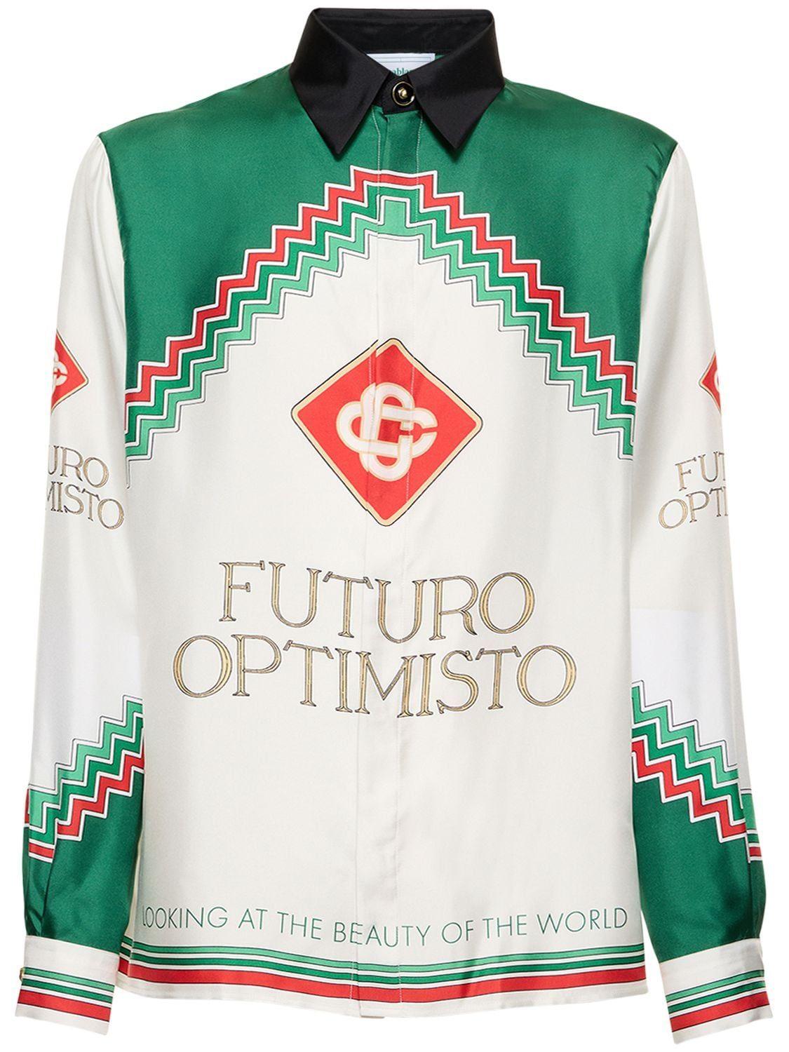 CASABLANCA Futuro Optimisto Print Silk Twill Shirt in Green for Men | Lyst