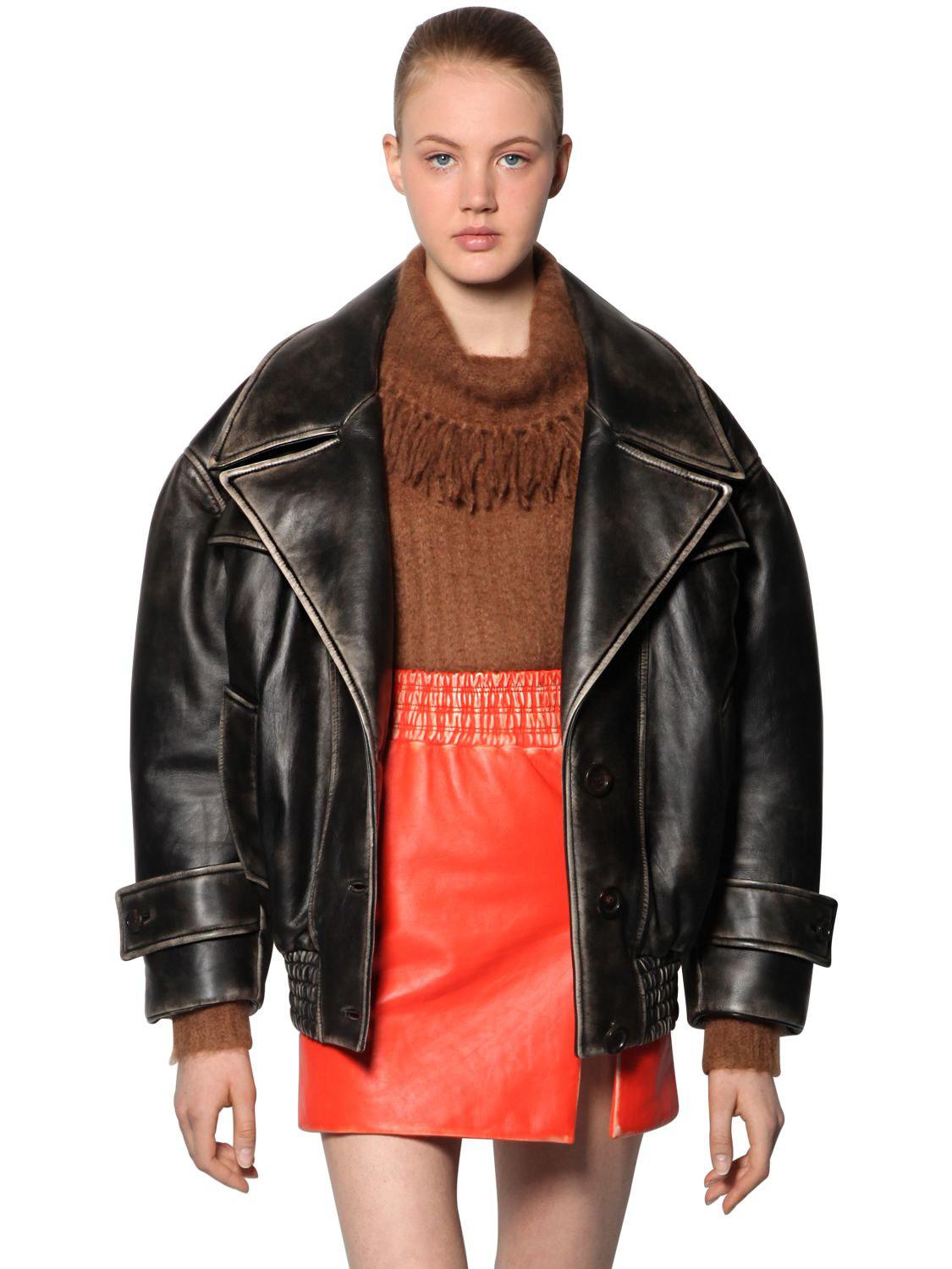 Miu miu oversized leather jacket cheap