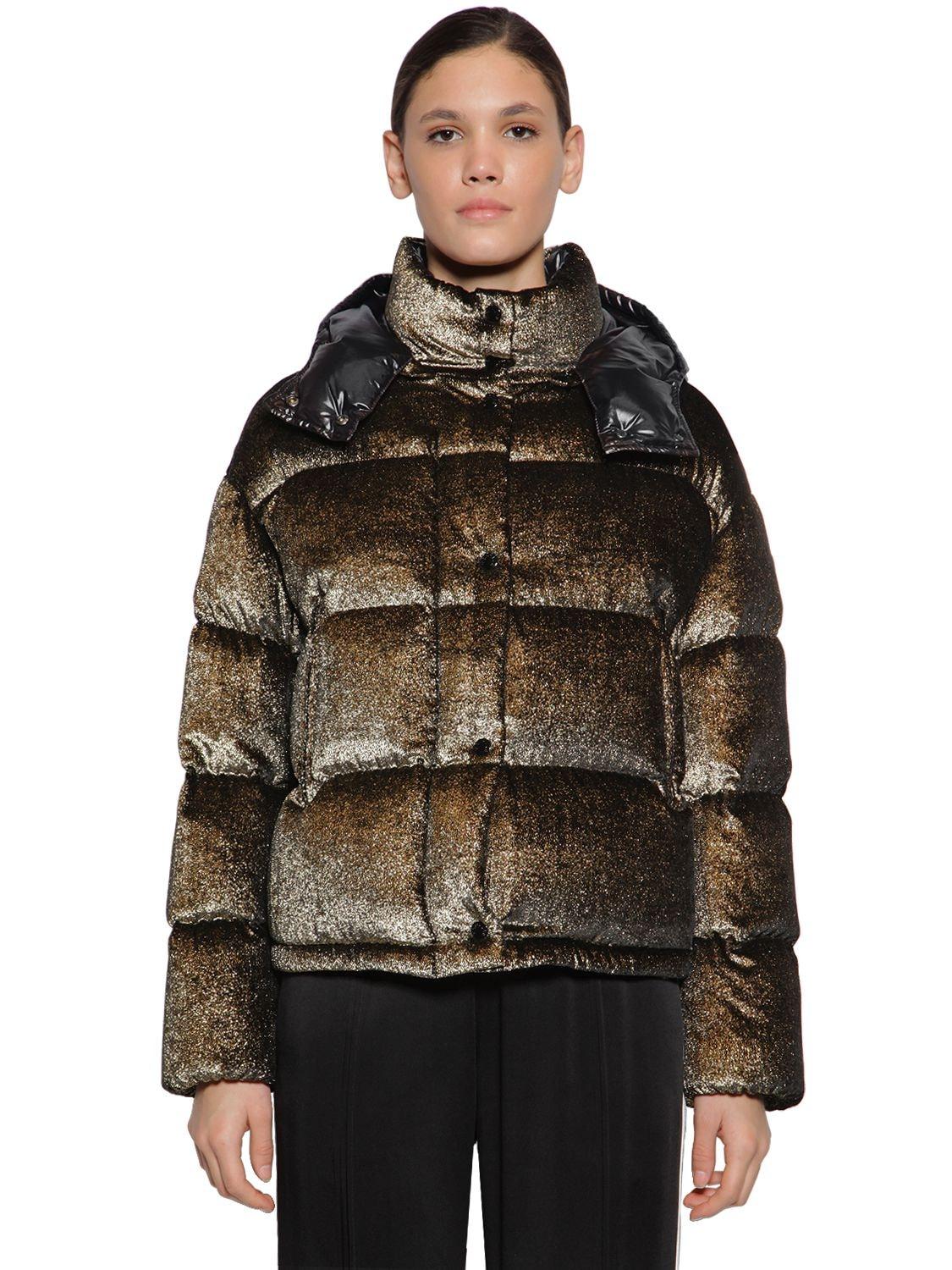 Moncler Caille Lurex Velvet Down Jacket in Black | Lyst