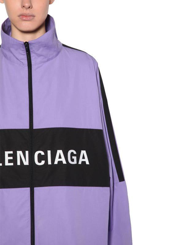 Balenciaga Front Logo Print Tech Poplin Jacket in Lilac (Purple 