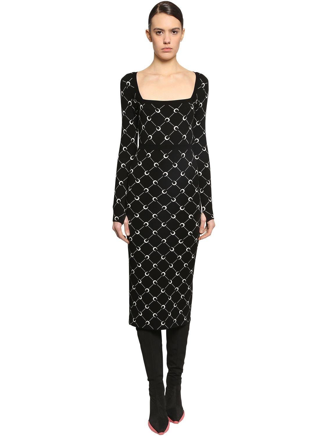 Marine Serre Moon Printed Viscose Jacquard Midi Dress in Black | Lyst Canada