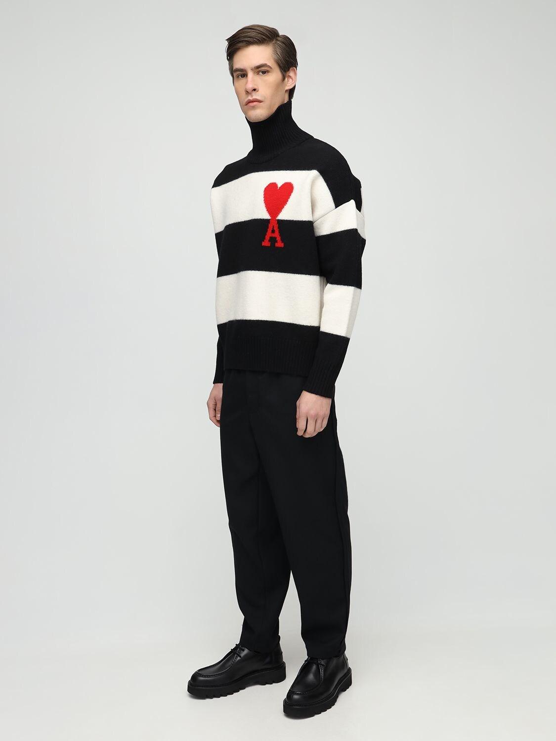 Paris Heart Logo Striped Wool in Black for Men | Lyst