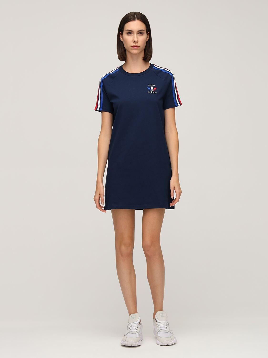 adidas Originals 3-s France Cotton T-shirt Dress in Blue | Lyst