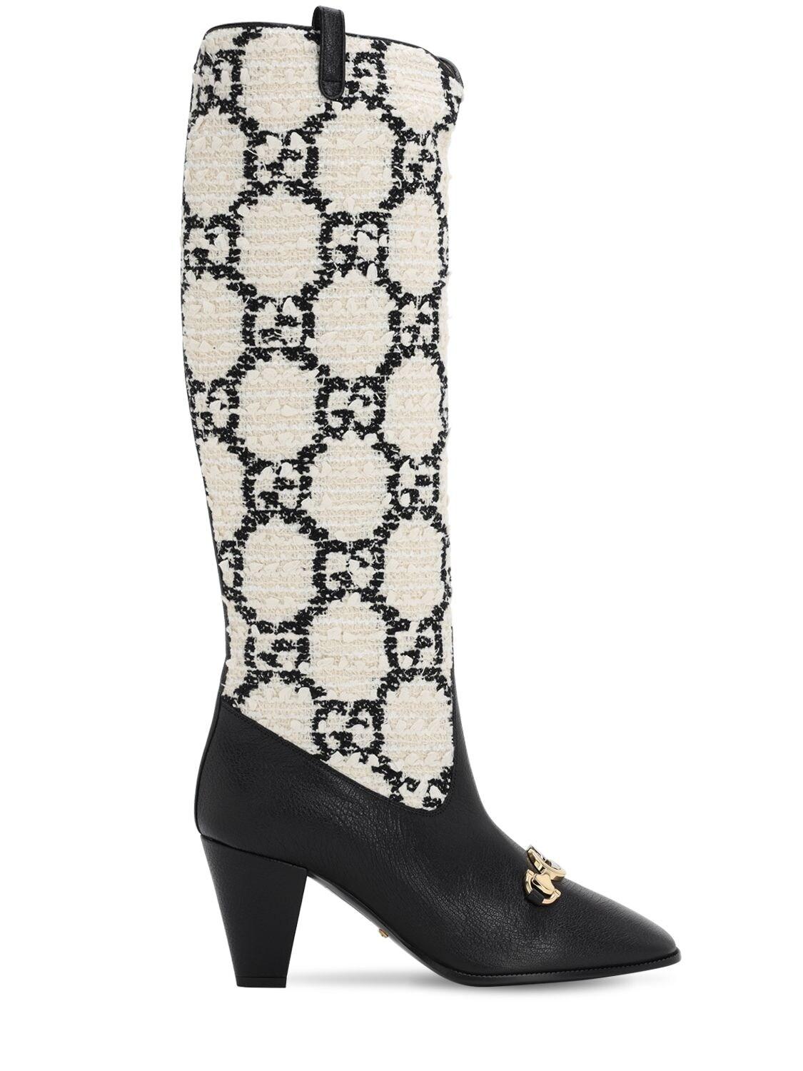 Gucci Zumi GG Tweed & Leather Knee Boot in Black/White (Black) Lyst UK