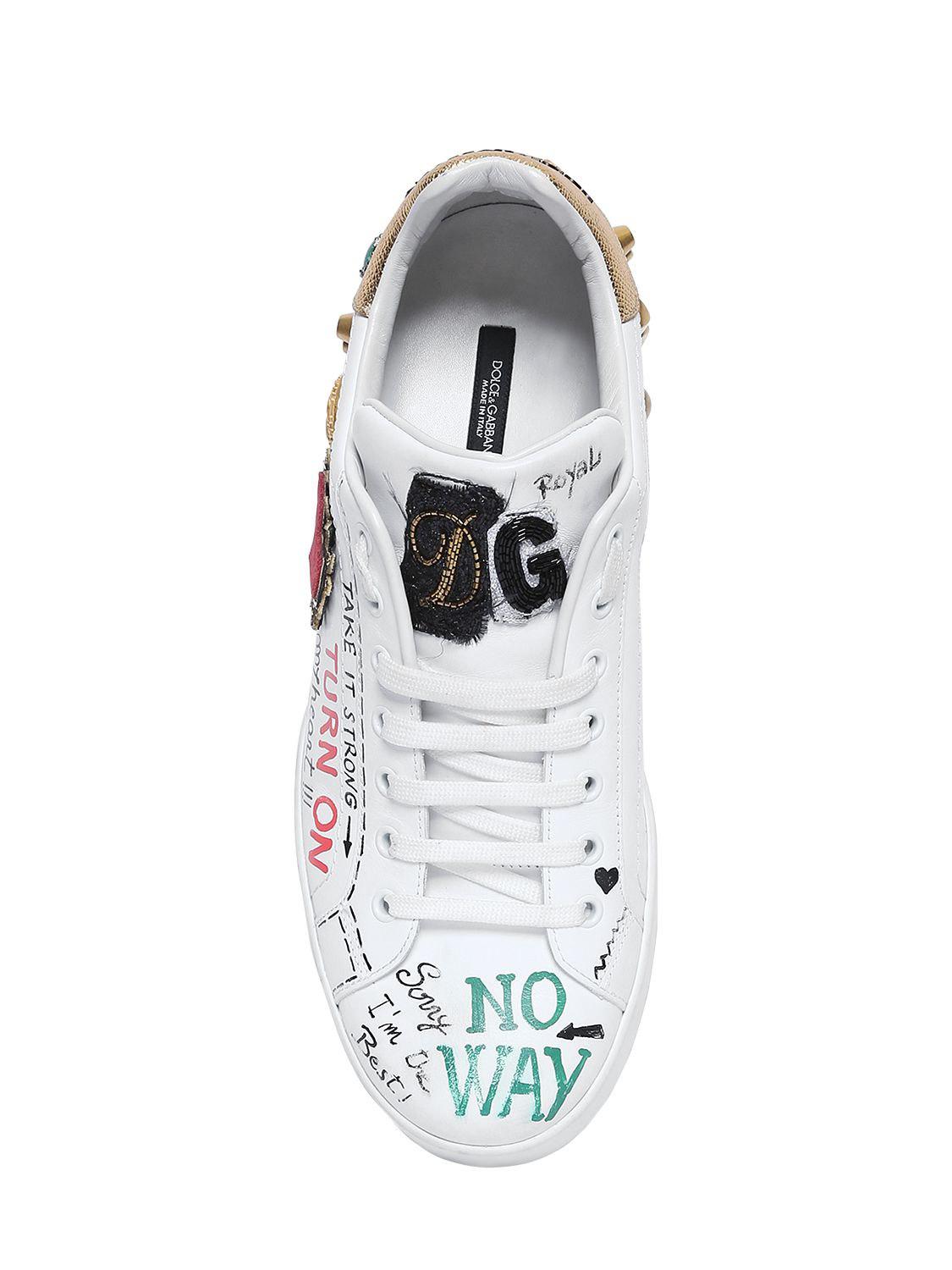 Download Dolce & Gabbana Embellished Leather Sneakers in White - Lyst