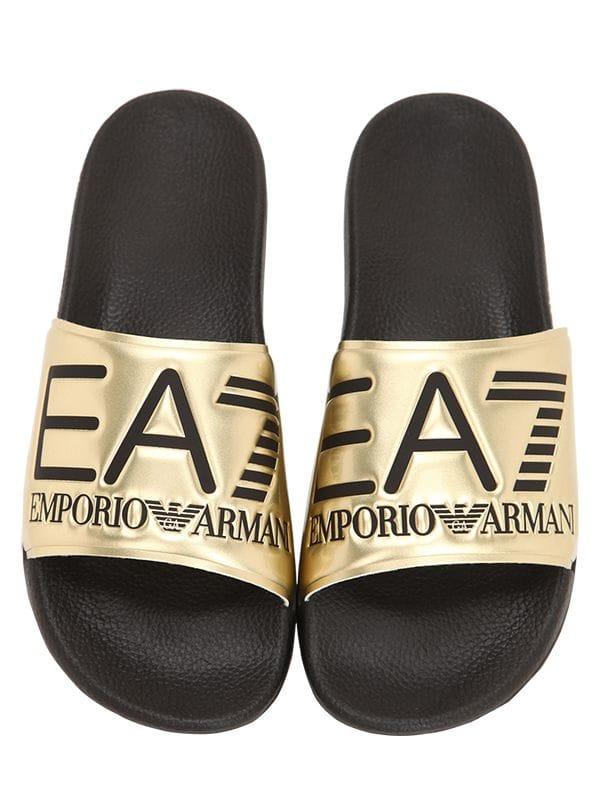 EA7 Rubber Branded Slides in Gold (Metallic) for Men | Lyst