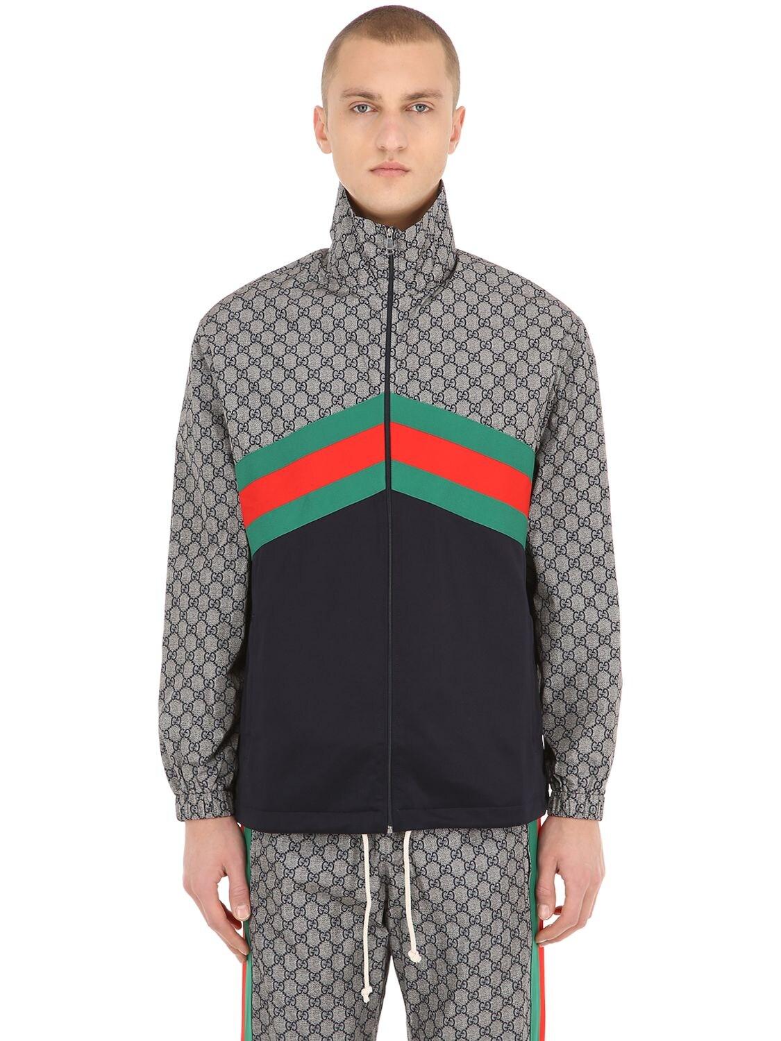 Gucci Gg Supreme Logo Print Tech Jersey Jacket for Men | Lyst