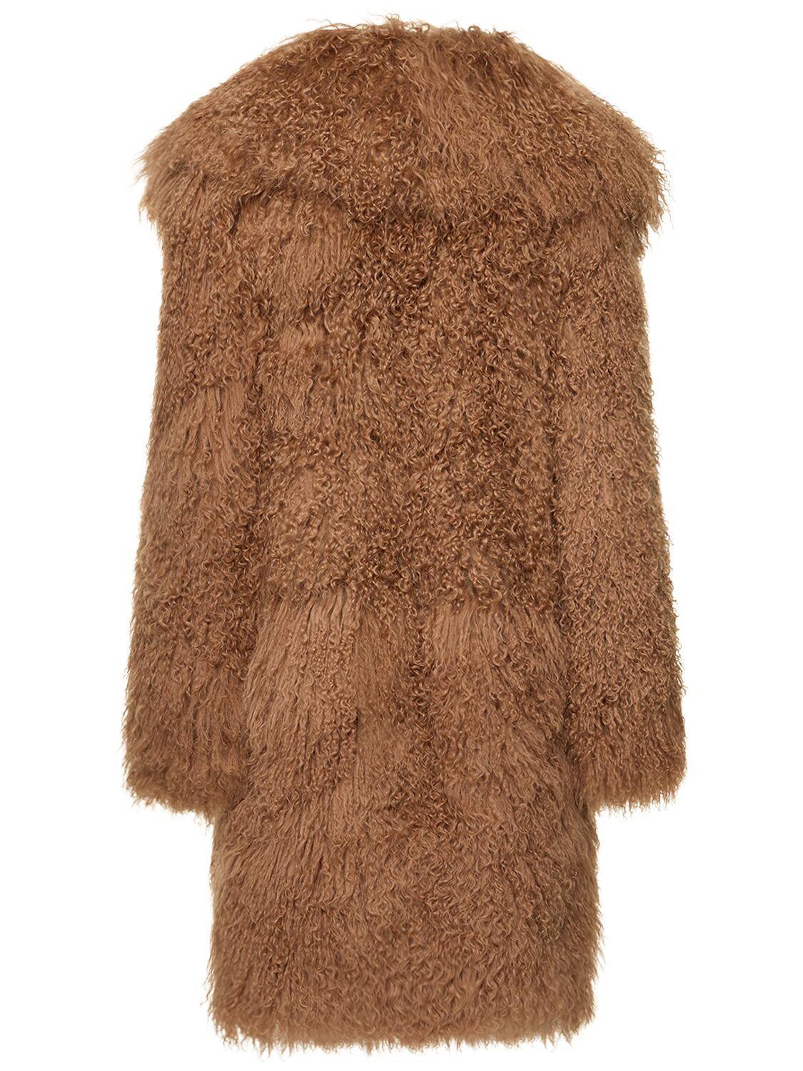 Michael Kors Mongolian Lamb Fur Midi Coat in Brown Lyst