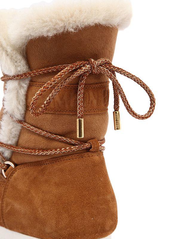 Moon Boot Suede Far Side High Shearling Boots in Light Brown 