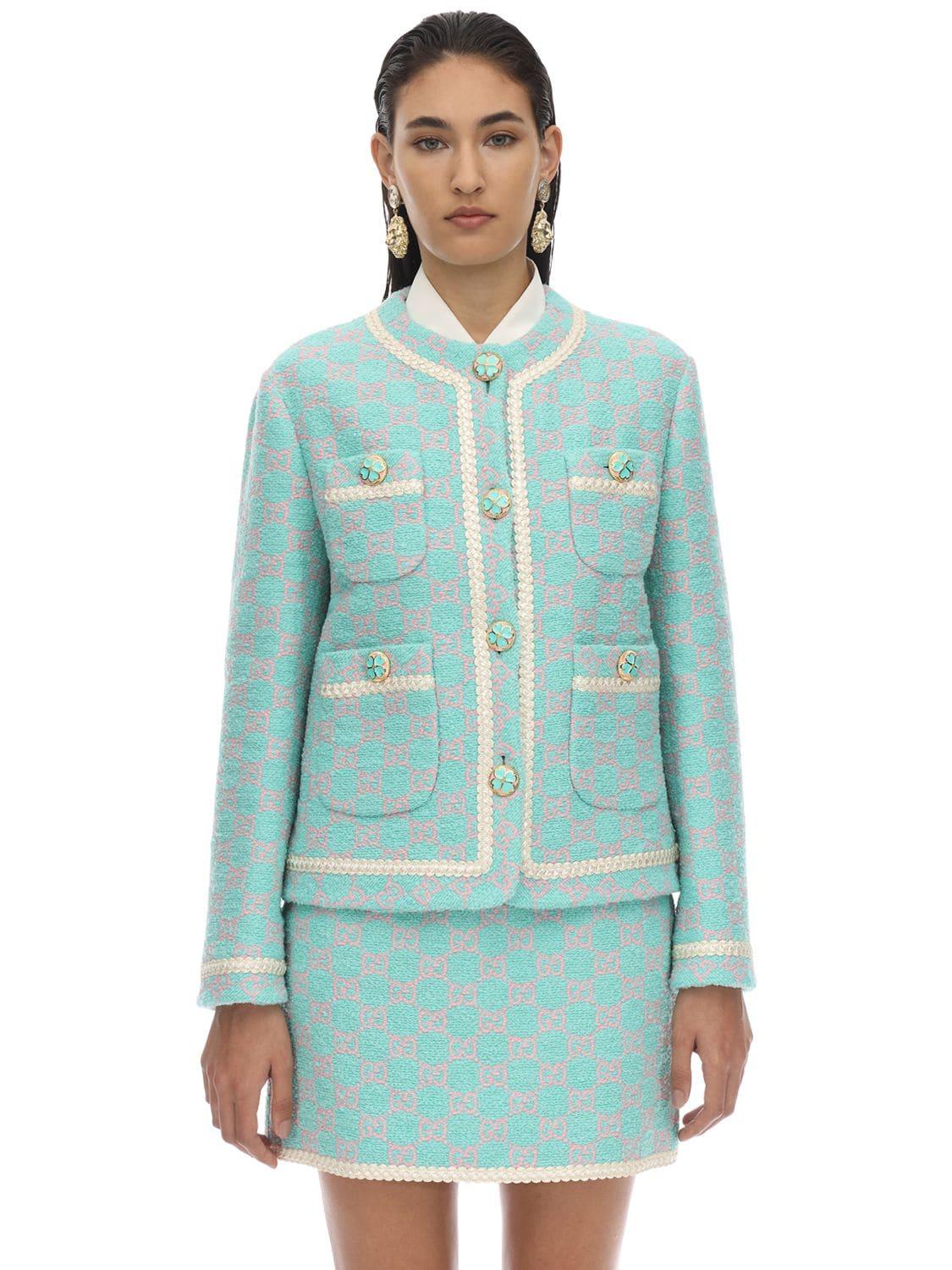 Gucci Gg Logo Cotton & Wool Tweed Jacket in Light Blue/Pink (Blue) | Lyst  Australia
