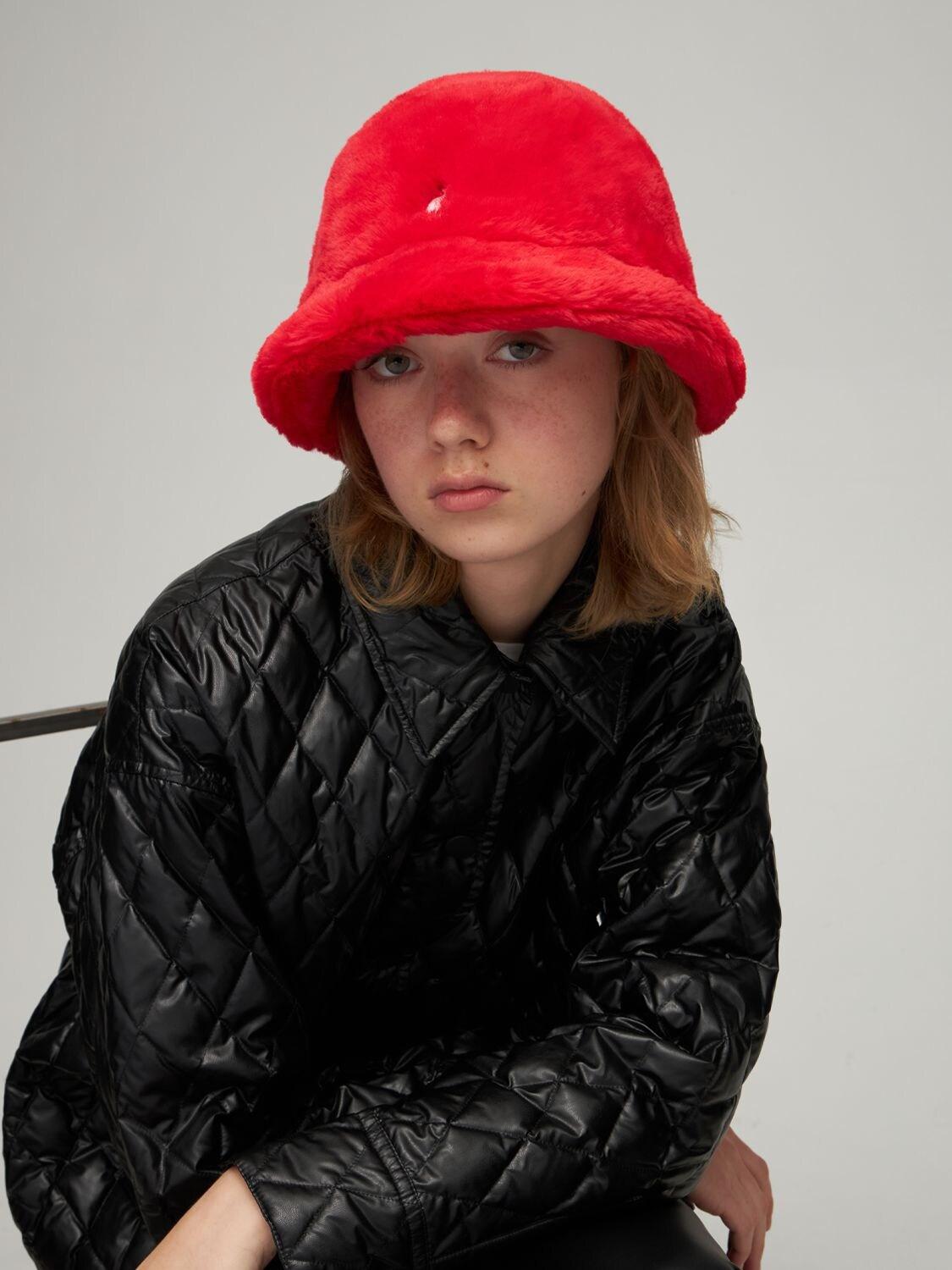 Kangol Faux Fur Bucket Hat in Red | Lyst