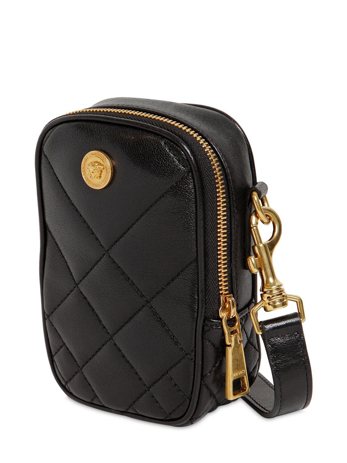 Versace Mini Quilted Leather Crossbody Bag in Black for Men - Lyst