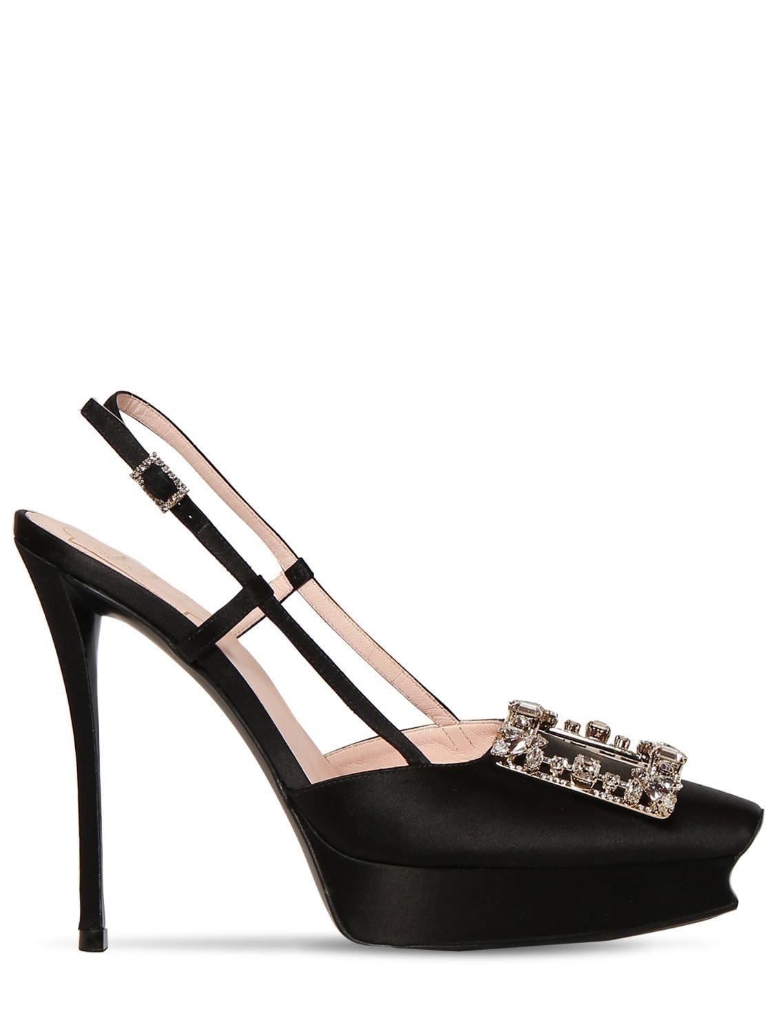 Roger Vivier 120mm Embellished Satin Slingback Pumps In Black Lyst