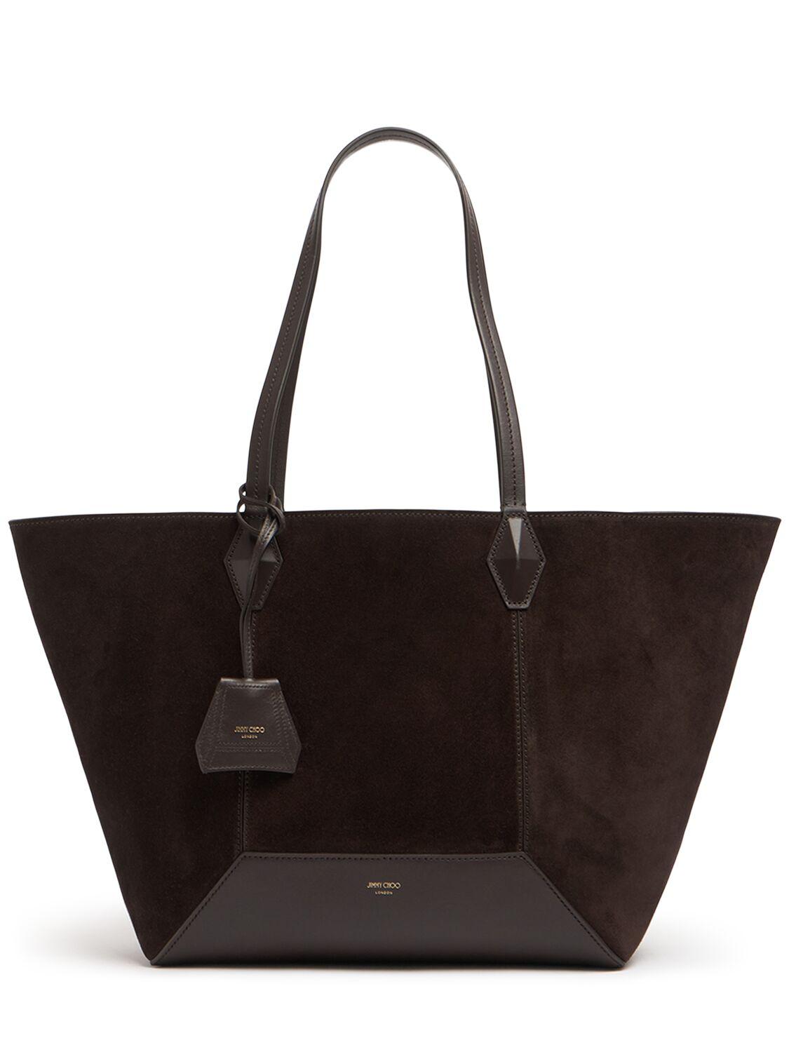 Jimmy Choo レディース ブラック Medium Diamond Suede Tote Bag 