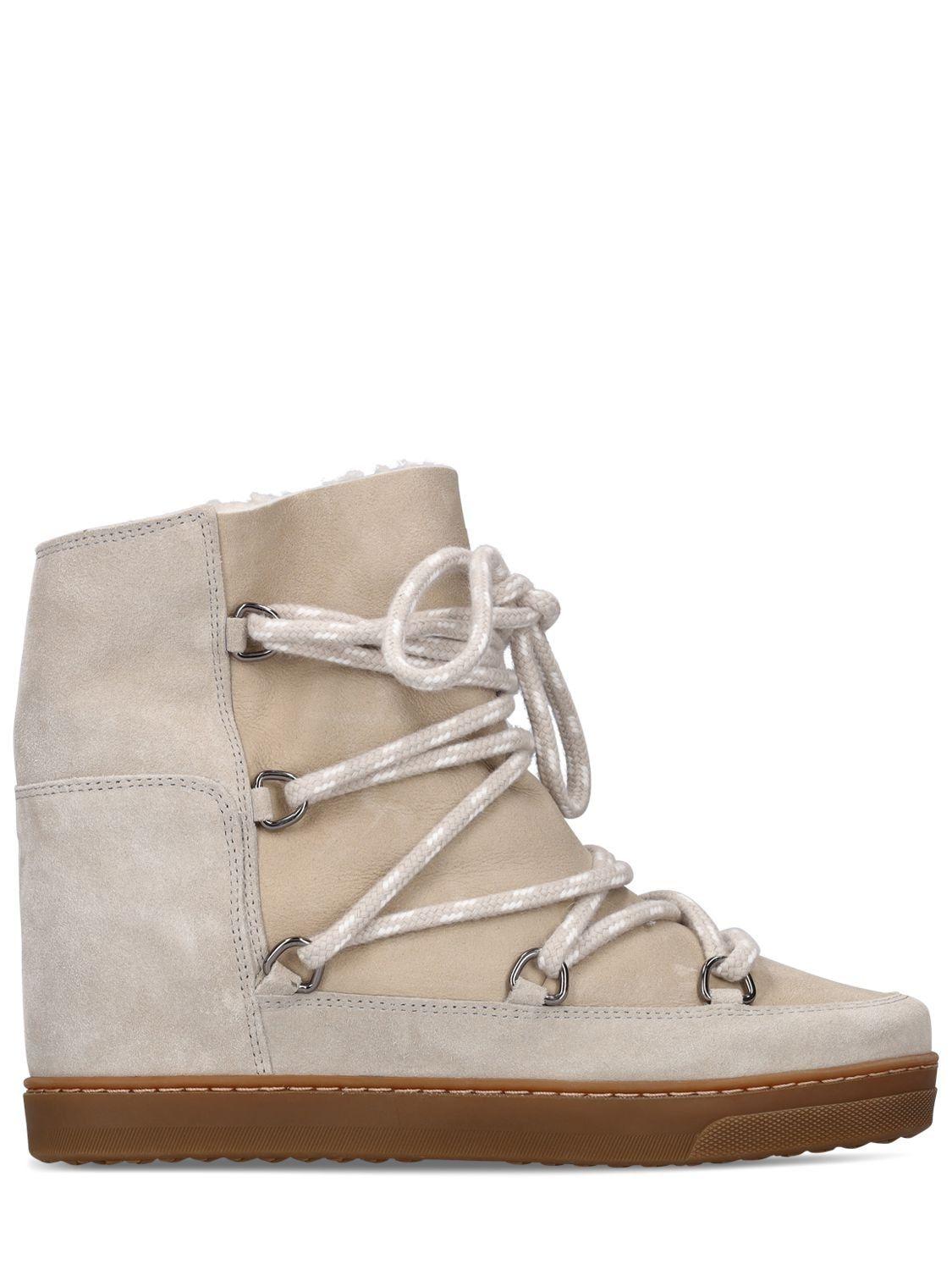 Isabel Marant 50mm Nowles Suede & Leather Wedge Boots in Natural | Lyst