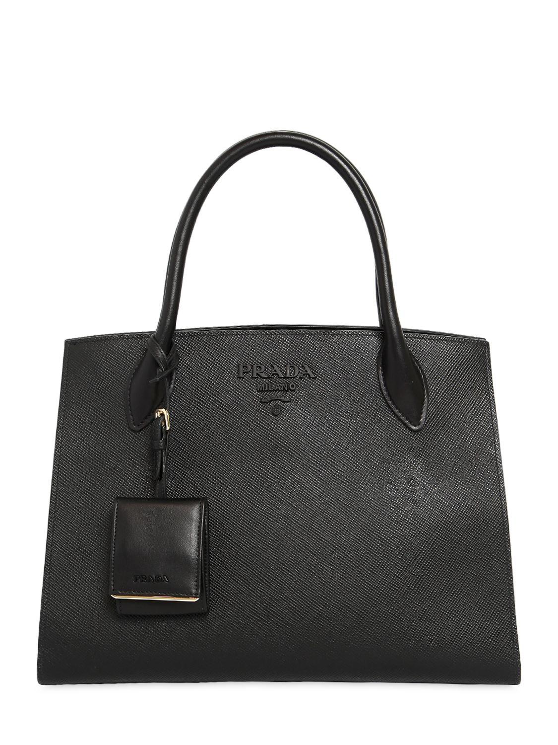 Prada Monochrome Saffiano Leather Bag in Black - Lyst