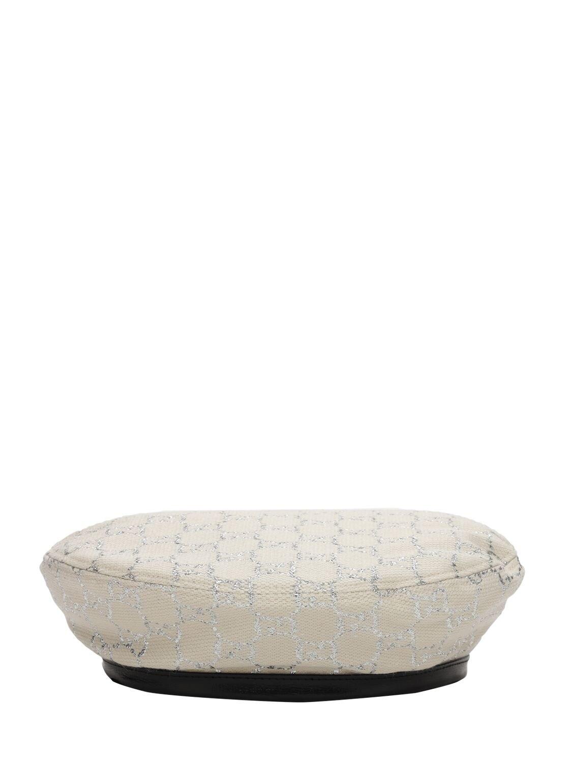 Gucci Victoria Gg Wool Blend Lamé Beret in White | Lyst