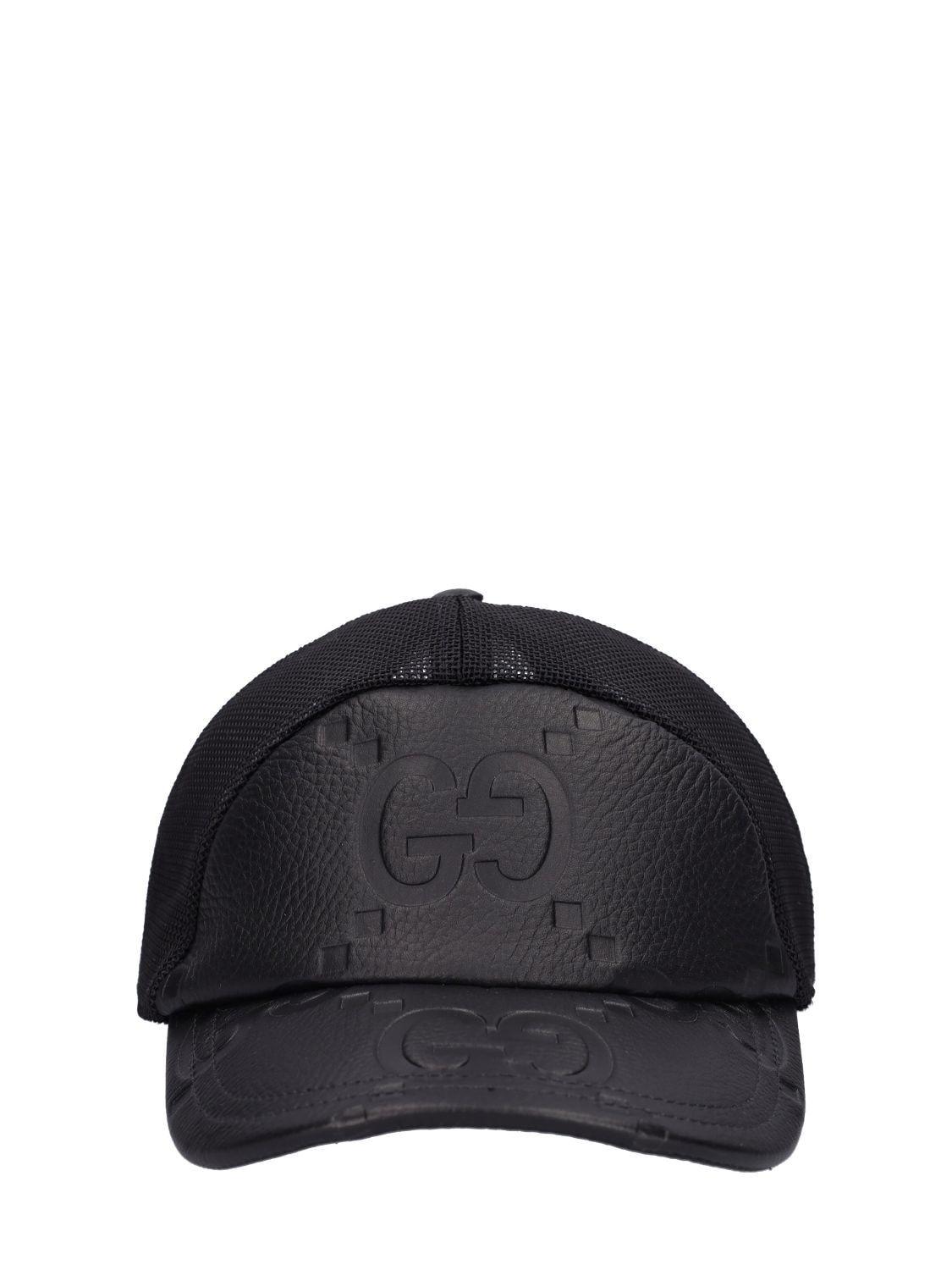 Gucci Jumbo gg Leather & Mesh Baseball Cap in Black for Men