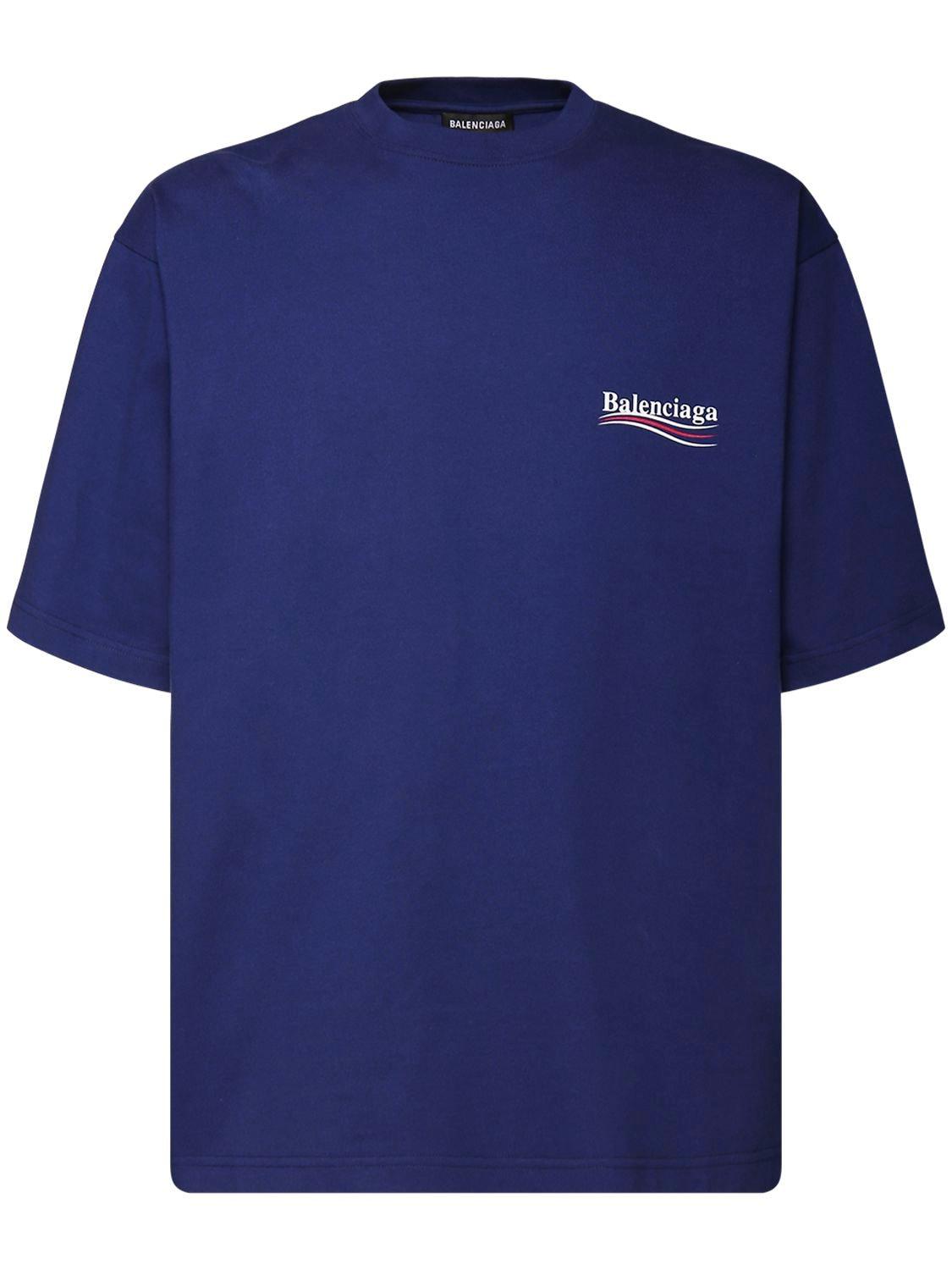 Balenciaga Cotton Logo Printed T-shirt in Blue for Men - Save 34% | Lyst