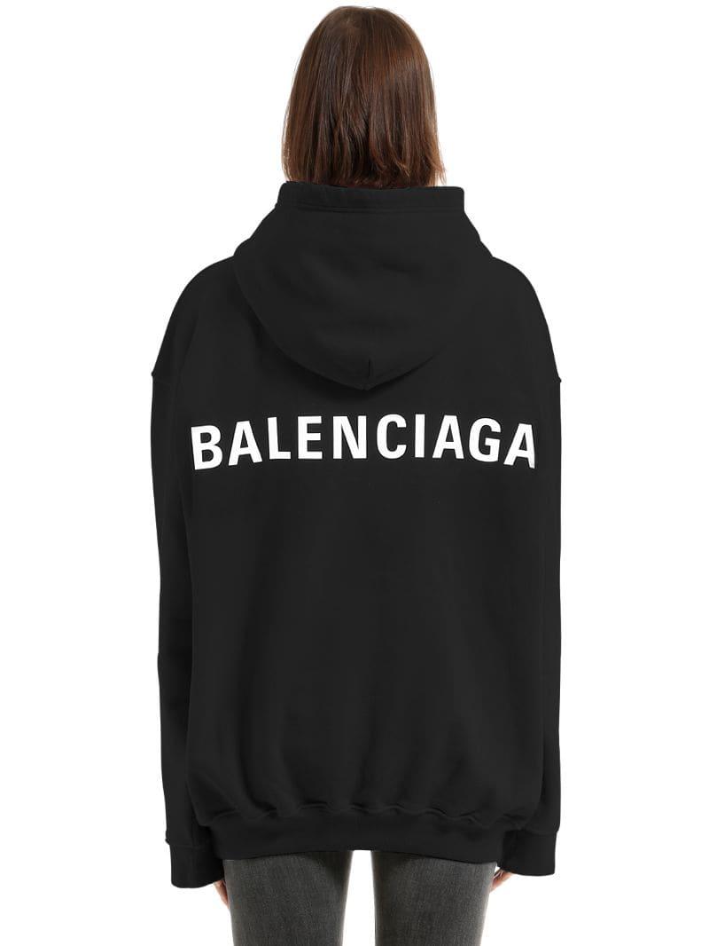 Balenciaga Cotton Logo Printed Jersey Sweatshirt Hoodie in Black | Lyst