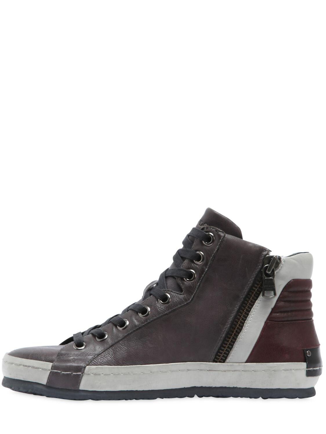Crime Washed Leather High Top Sneakers in Grey (Gray) for