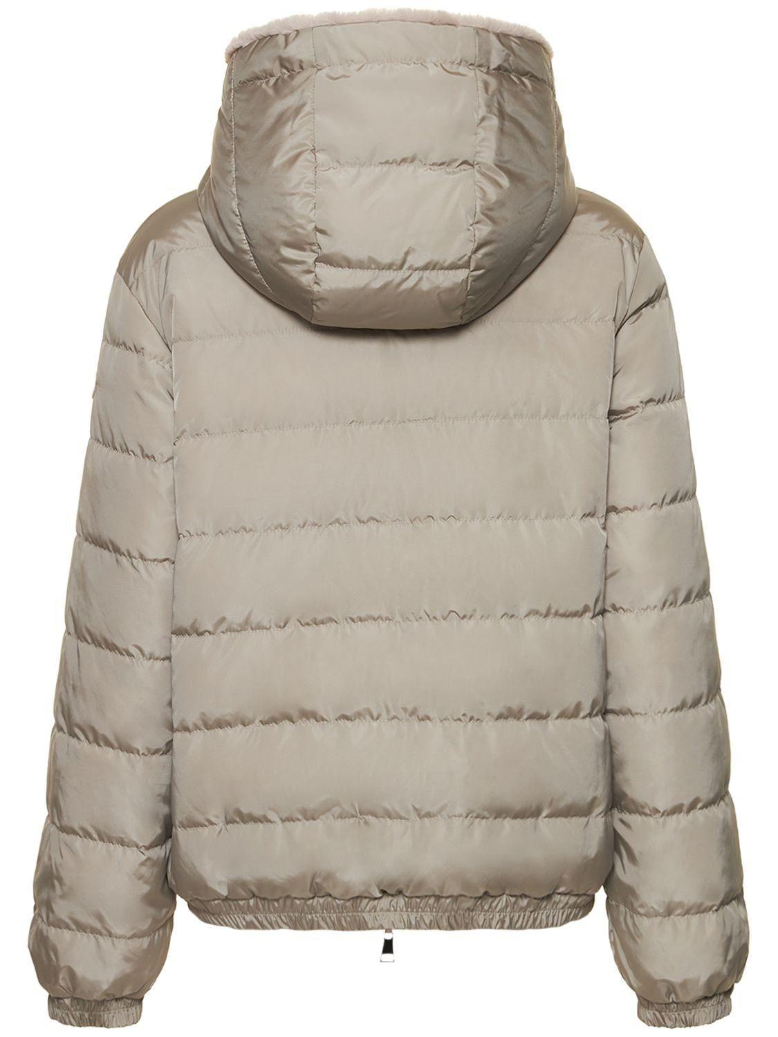 Moncler Coche Plush Down Bomber Jacket W/ Hood in Gray | Lyst
