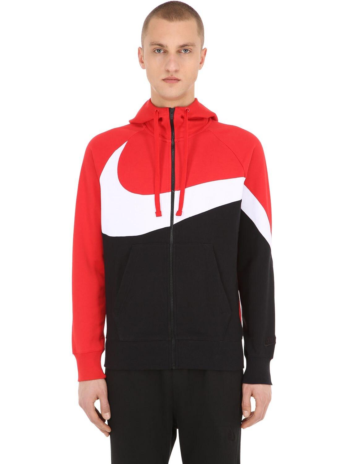 Nike Big Swoosh Zip-up Sweatshirt Hoodie in Black/Red (Red) for Men - Lyst