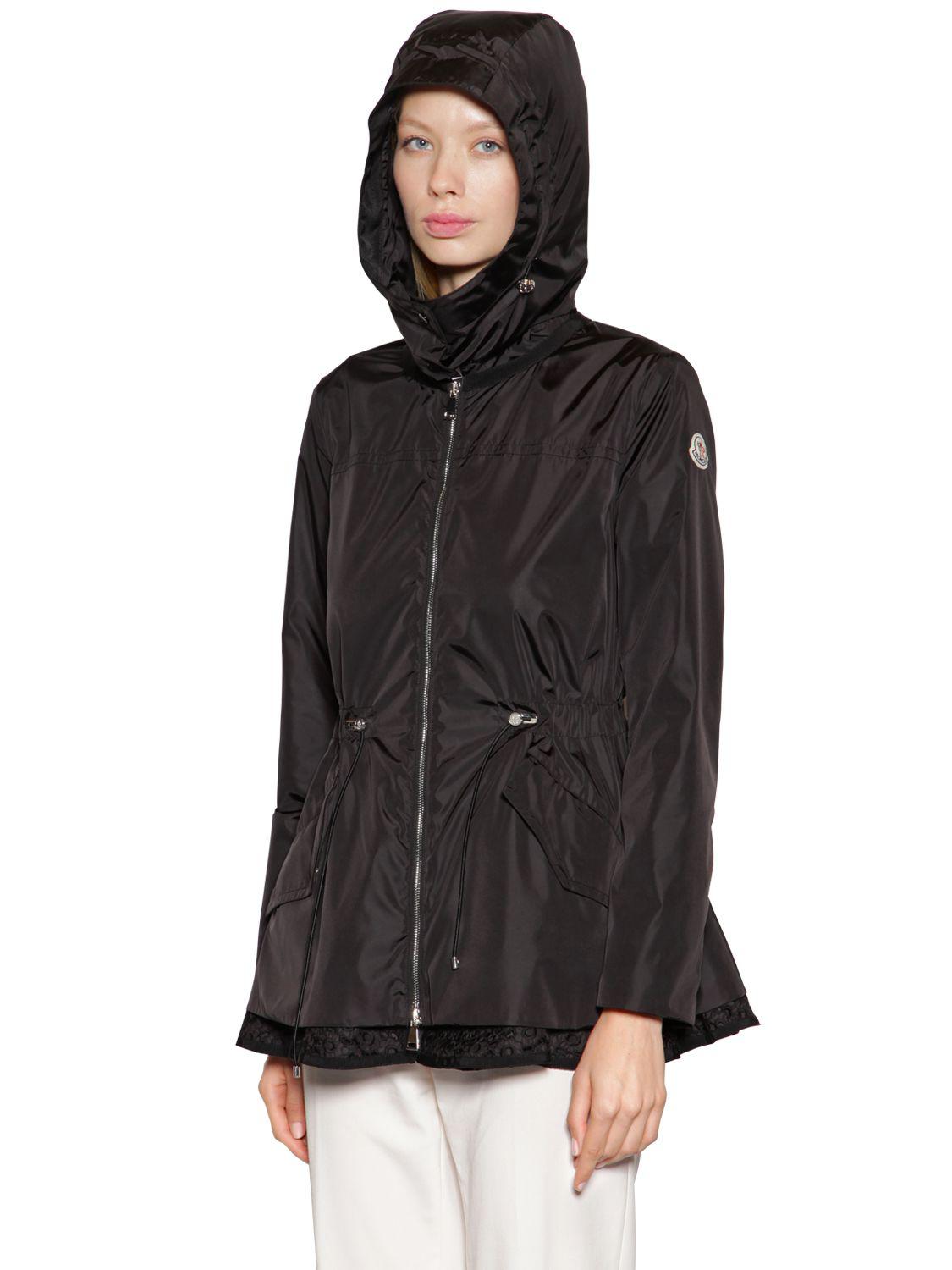 moncler lotus jacket w embroidered hem in black lyst moncler lotus jacket w embroidered hem in black lyst