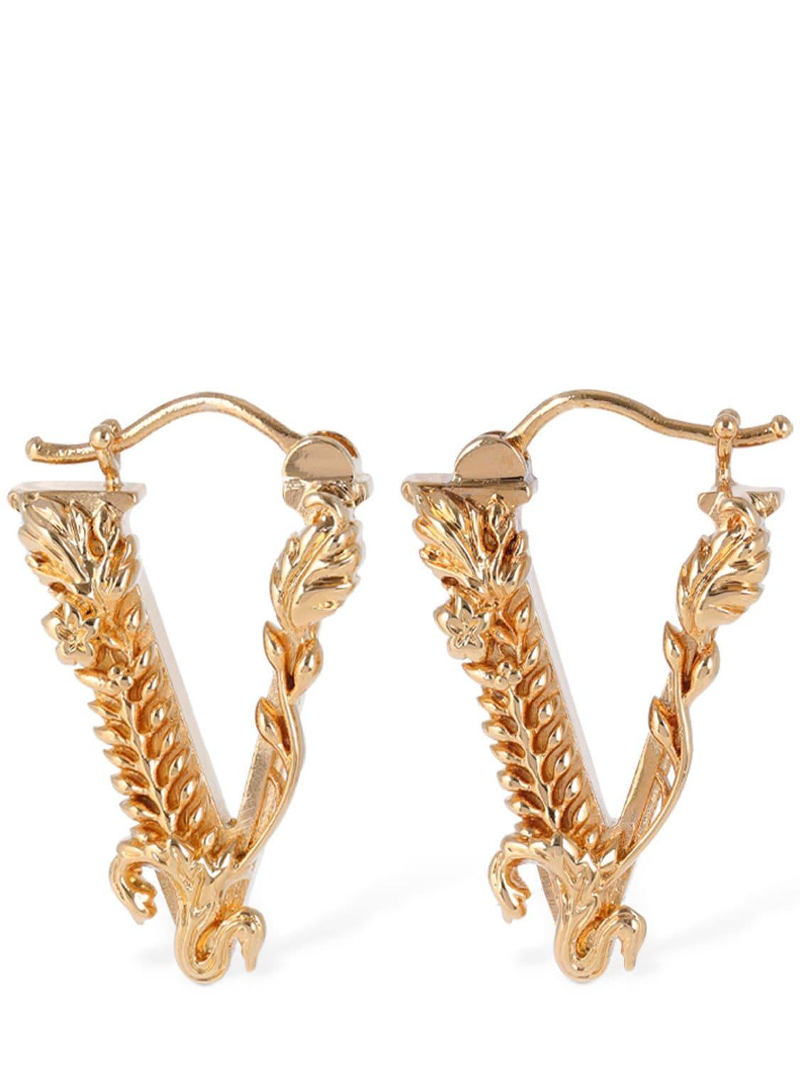 Versace V Logo Earrings in Metallic | Lyst