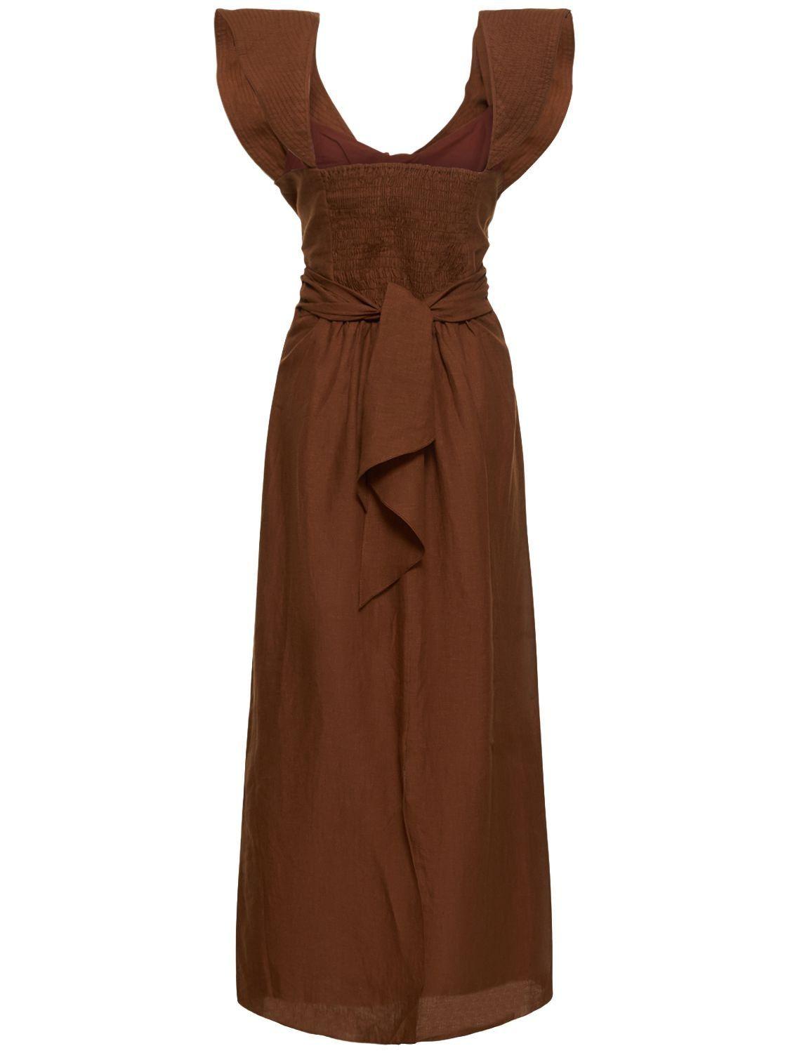 Antique Dialog printed cotton midi dress in brown - Johanna Ortiz