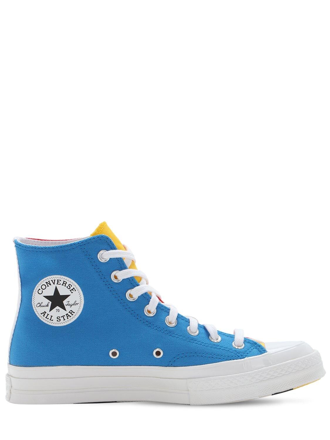 converse blue yellow red