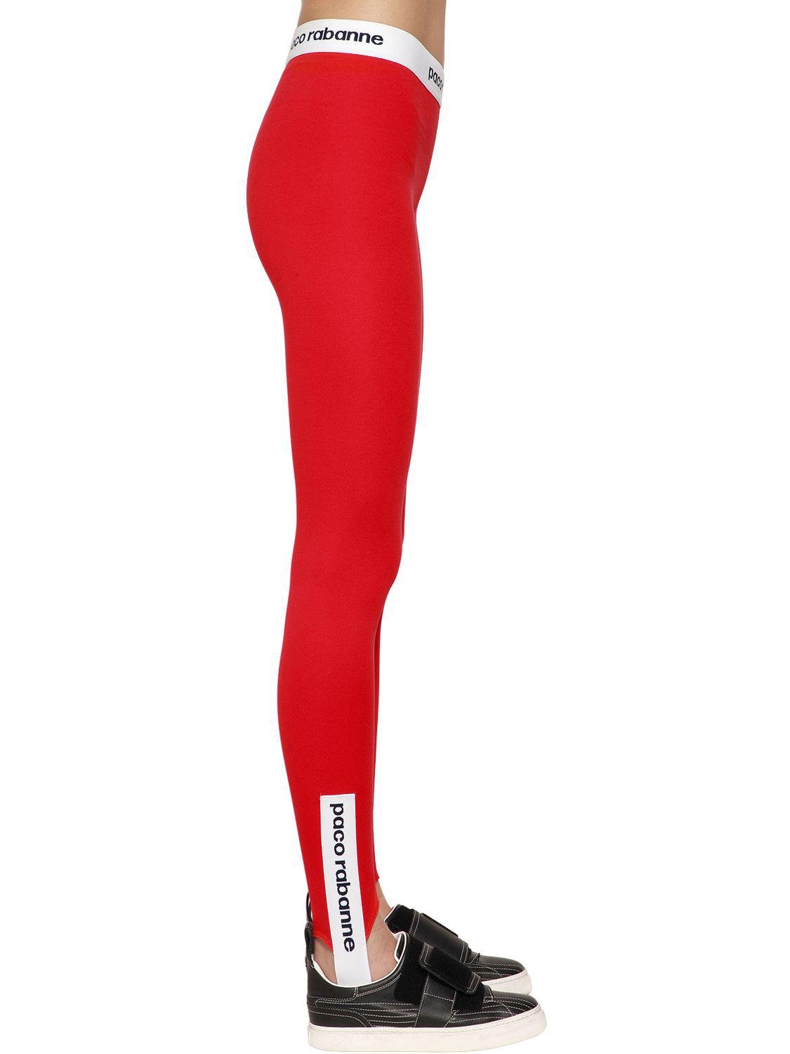 Paco Rabanne Logo Band Stirrup Stretch Leggings in Red - Lyst